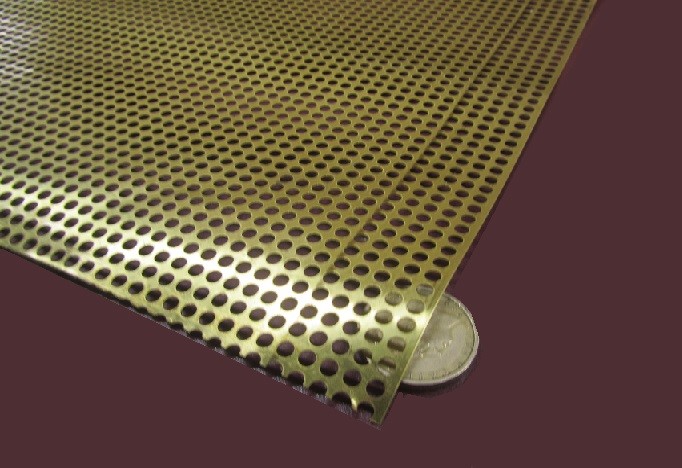 Brass Perforated Extra Thin Sheet, .016″ Thick x 24″ x Per Ft”, .138″ Hole Dia.