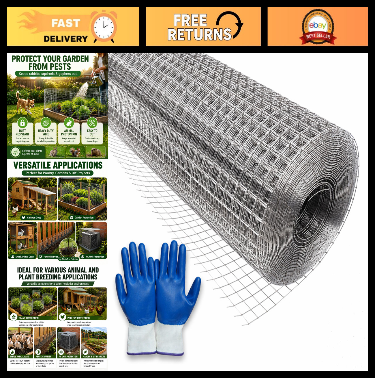 304 Stainless Steel Wire Mesh Roll 1/4″ 23 Gauge – Garden Fencing, Chicken Coop,