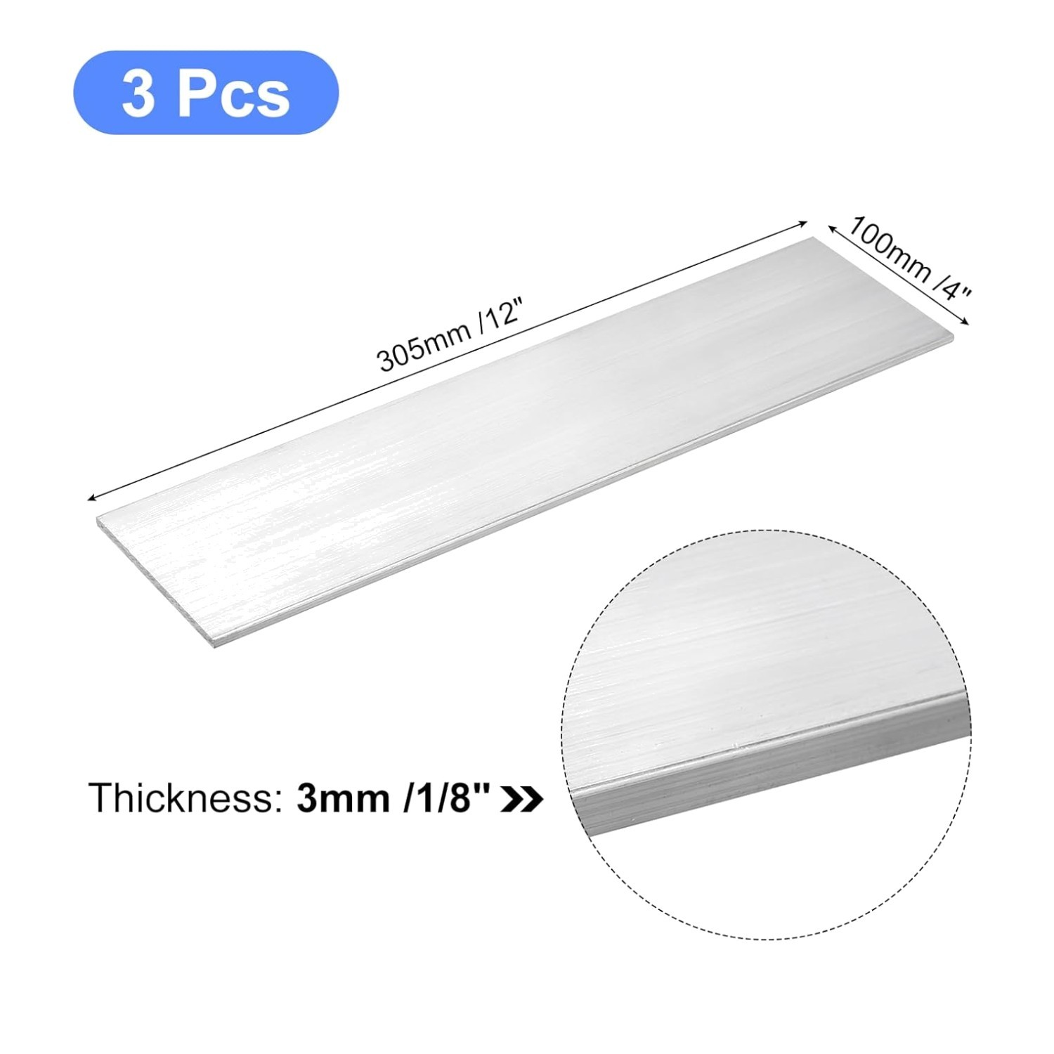 6061 Aluminum Flat Plate 3pcs Set – 1/8″ x 4″ x 12″
