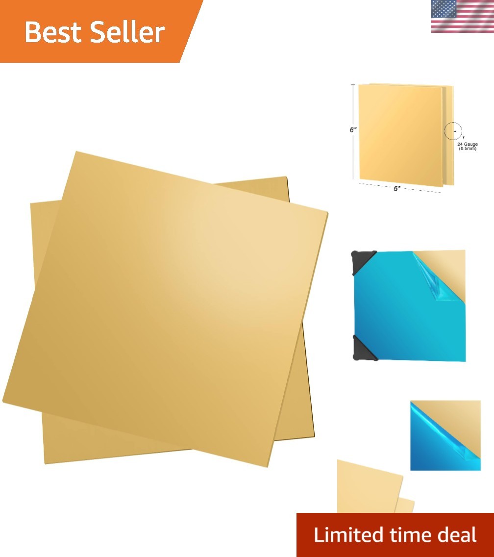 2 Pcs 6″ x 6″ H62 Brass Sheets, 24 Gauge, Ready for Any Metalworking Project