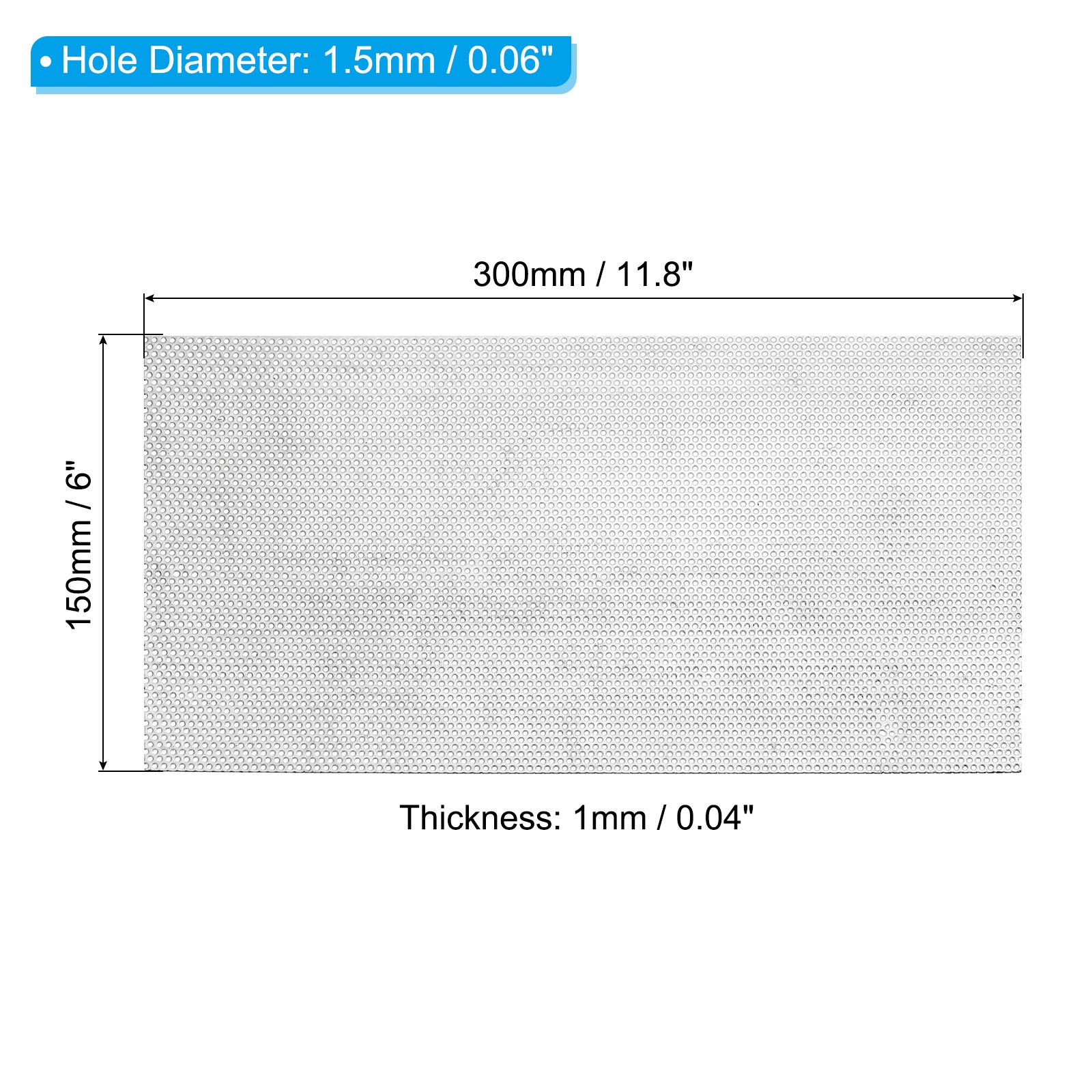 2pcs 11.8″x6″ 304 Stainless Steel Perforated Sheet 0.06″ Hole Metal Mesh Plate