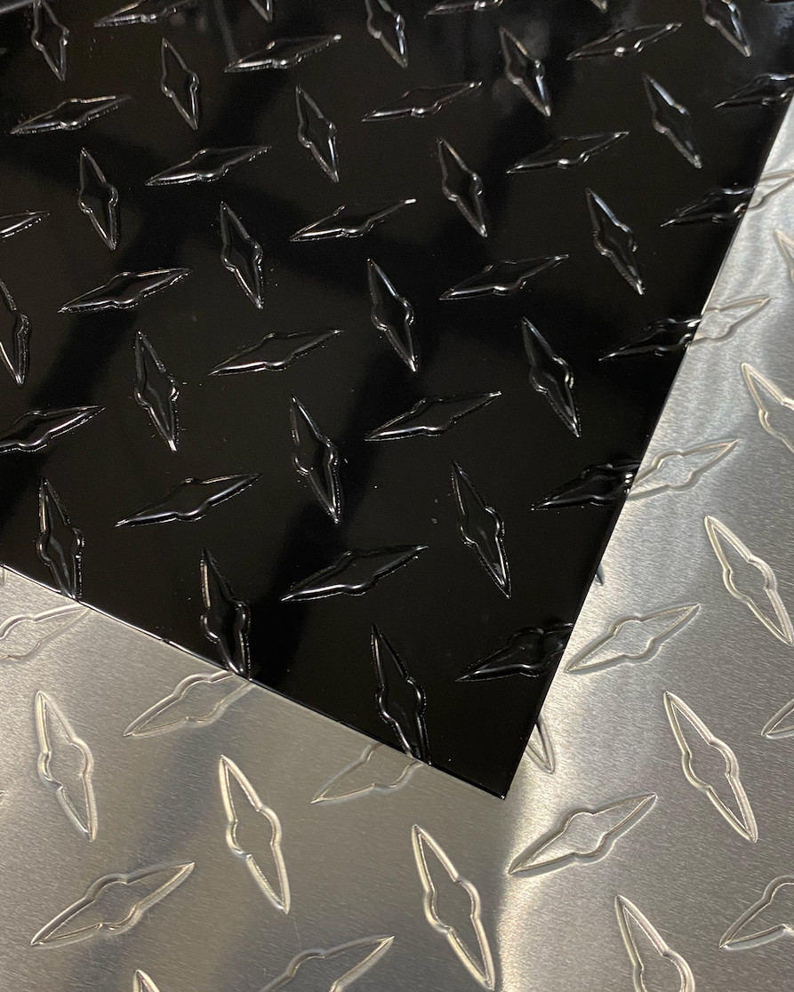 12″ x 24″ Black Gloss Diamond Plate Aluminum .050″ Thick – 16 Gauge, Embossed