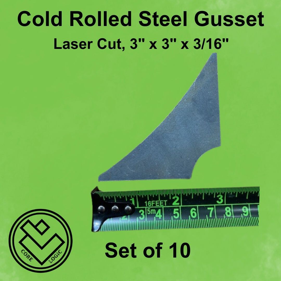 Roll Cage Corner Gusset 3”x3″x 3/16”-Set of (10) Steel Gussets, Cold Rolled