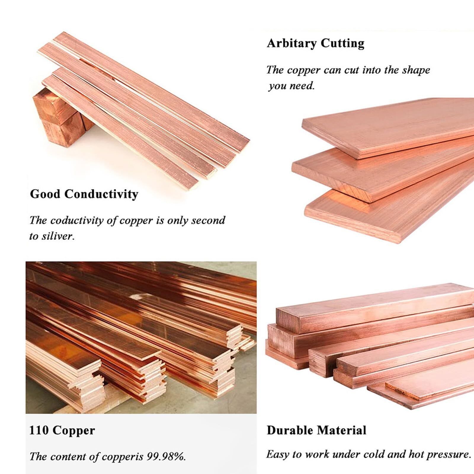 1Pcs C110 Copper Flat Bar 6″ Long 1/8″ 3mm x 1″ 25mm x 6″152mm Copper Bus Bar…