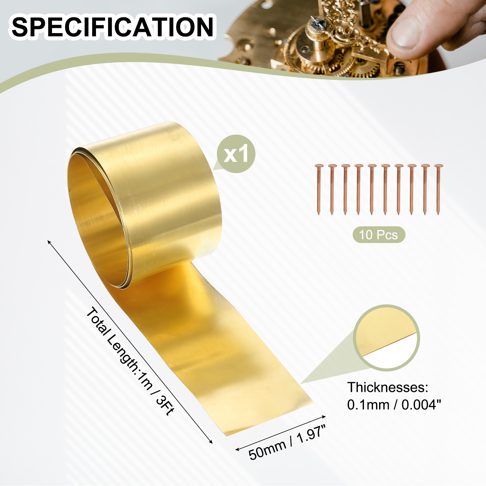 Brass Sheet Roll 2″ x 39.4″ 28 Gauge(0.2mm) Thickness for DIY (1 Pack, Brassy)