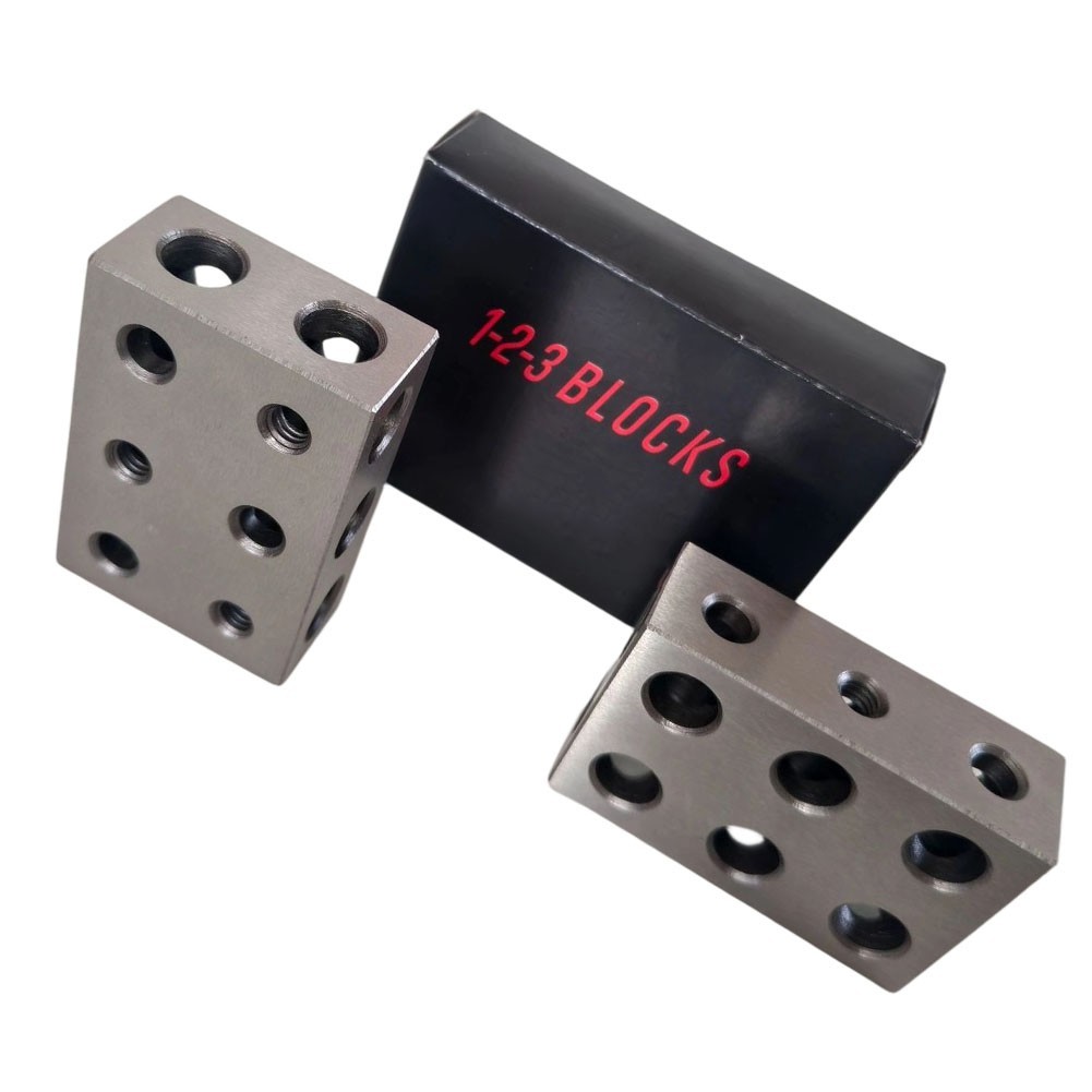 1 x2 x3 Steel Blocks Pair 11 Holes 5 Threaded 5/16-18 for Fixture Building