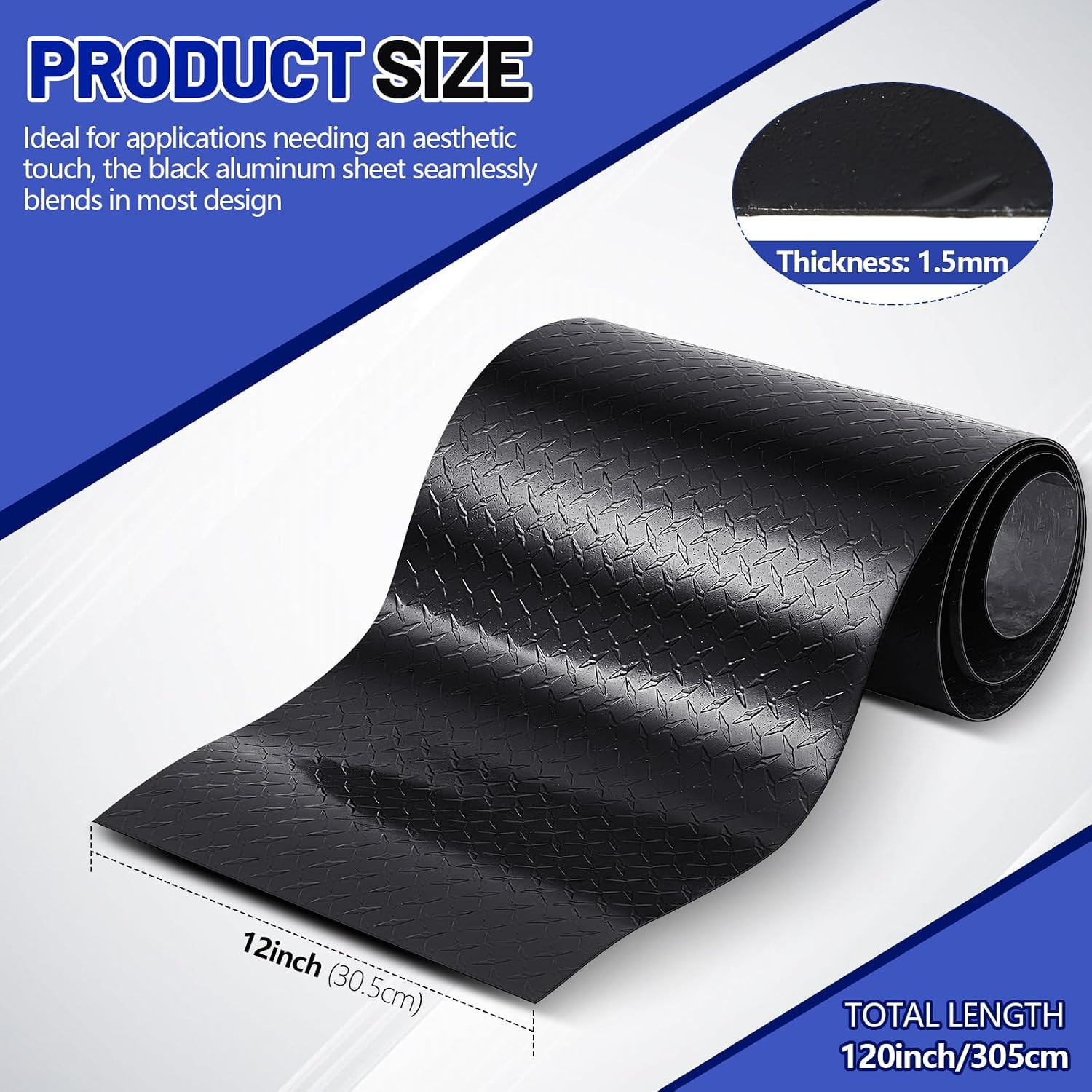 1Pcs 12” X 120” Black Diamond Plate Sheet Metal Heavy Duty Tread Aluminum Shee