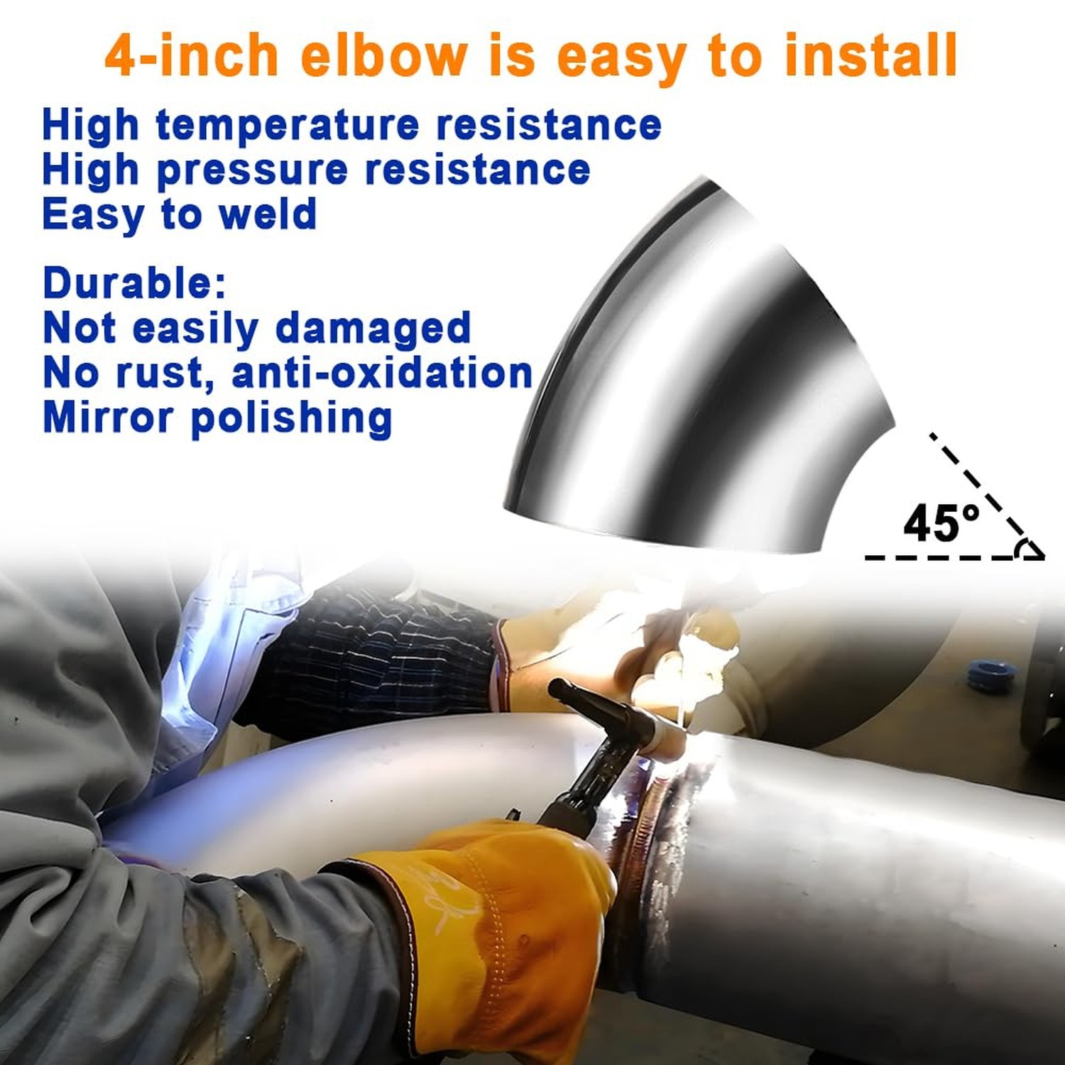 4Inch 45 Degree Stainless Steel Exhaust Elbow Pipe-16GA/. 065″ Wall-SS304 4″ …