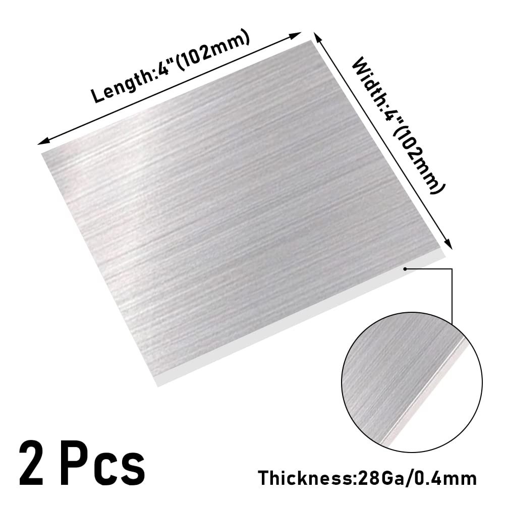 2 Pcs 28 Gauge 304 Stainless Steel Sheet | 4” x 4” Rectangular Brushed Finish