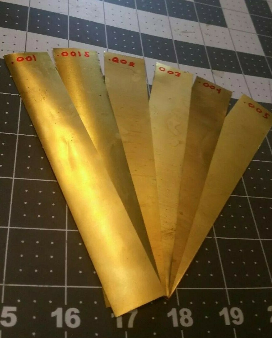 brass Shim Stock assortment 0.001 0.0015 0.002 0.003 0.004 0.005 1″x6″ 6 pieces