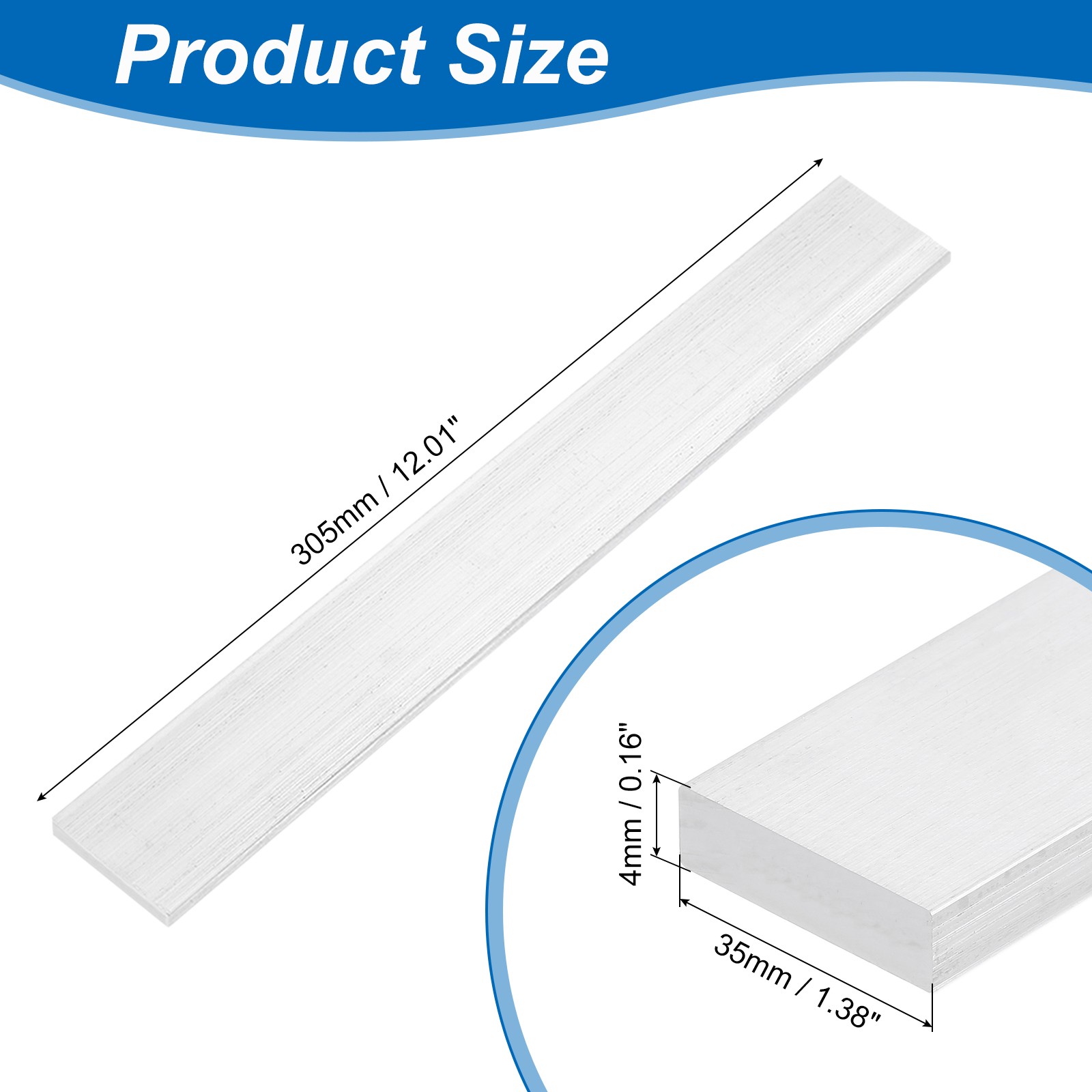 Square 6063 Aluminum Flat Bar, 5/32″ Thickness 1-3/8″ Width 12″ Length
