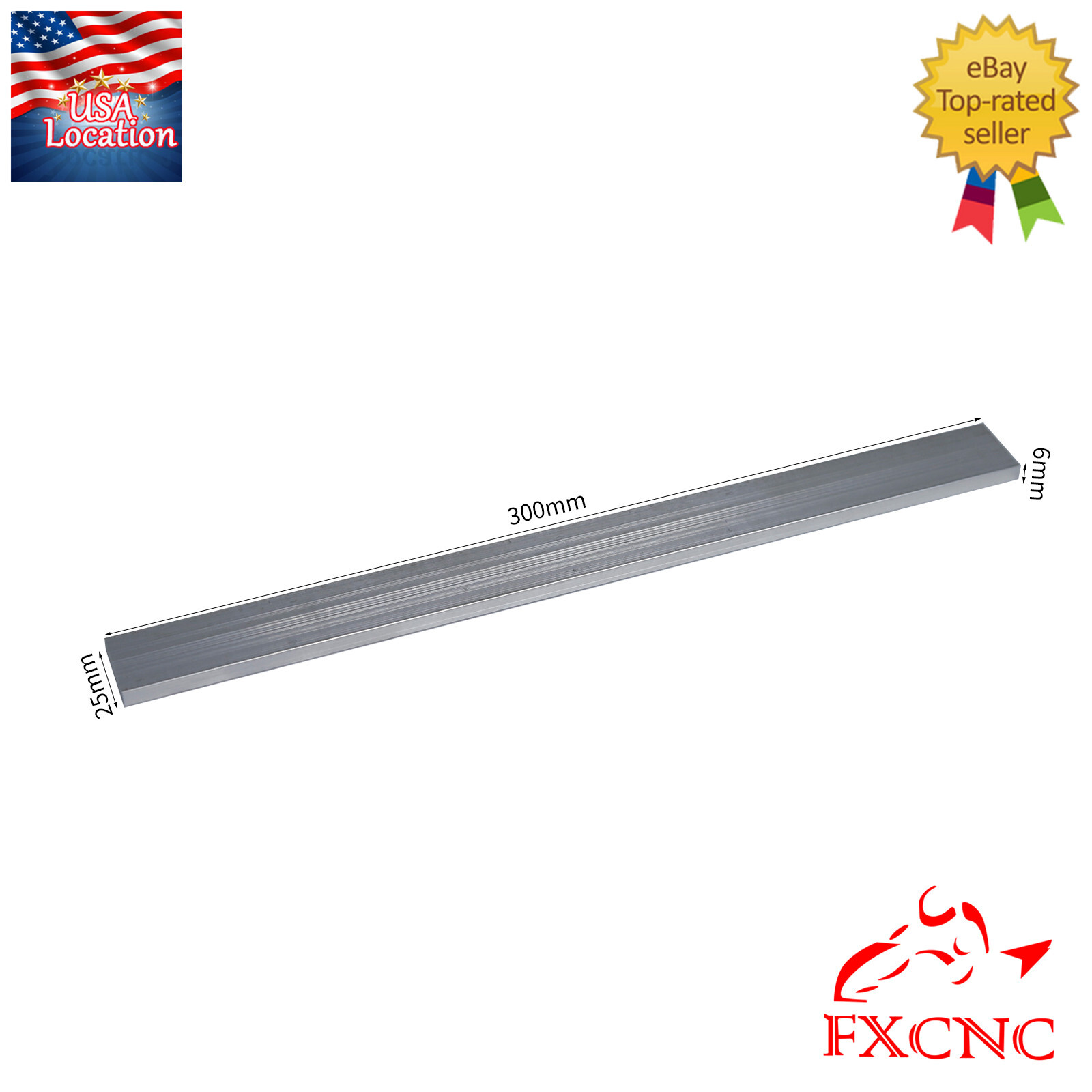 2pcs T6061 Aluminum Flat Plate Sheet Flat Length 300mm Width 25mm Thickness 6mm