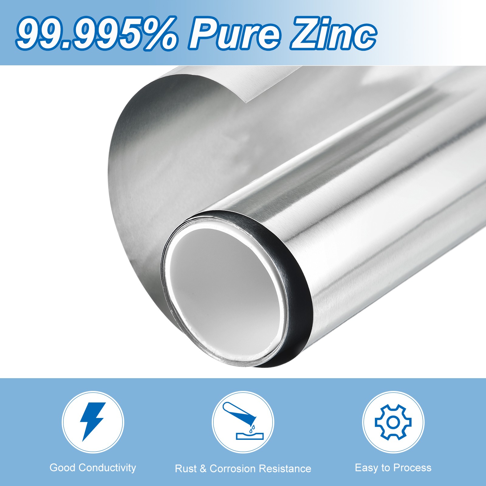 3Pcs Zinc Sheets, 99.995% High Purity Zinc Plate, 0.003″x4″x39″(0.07x100x1000mm)