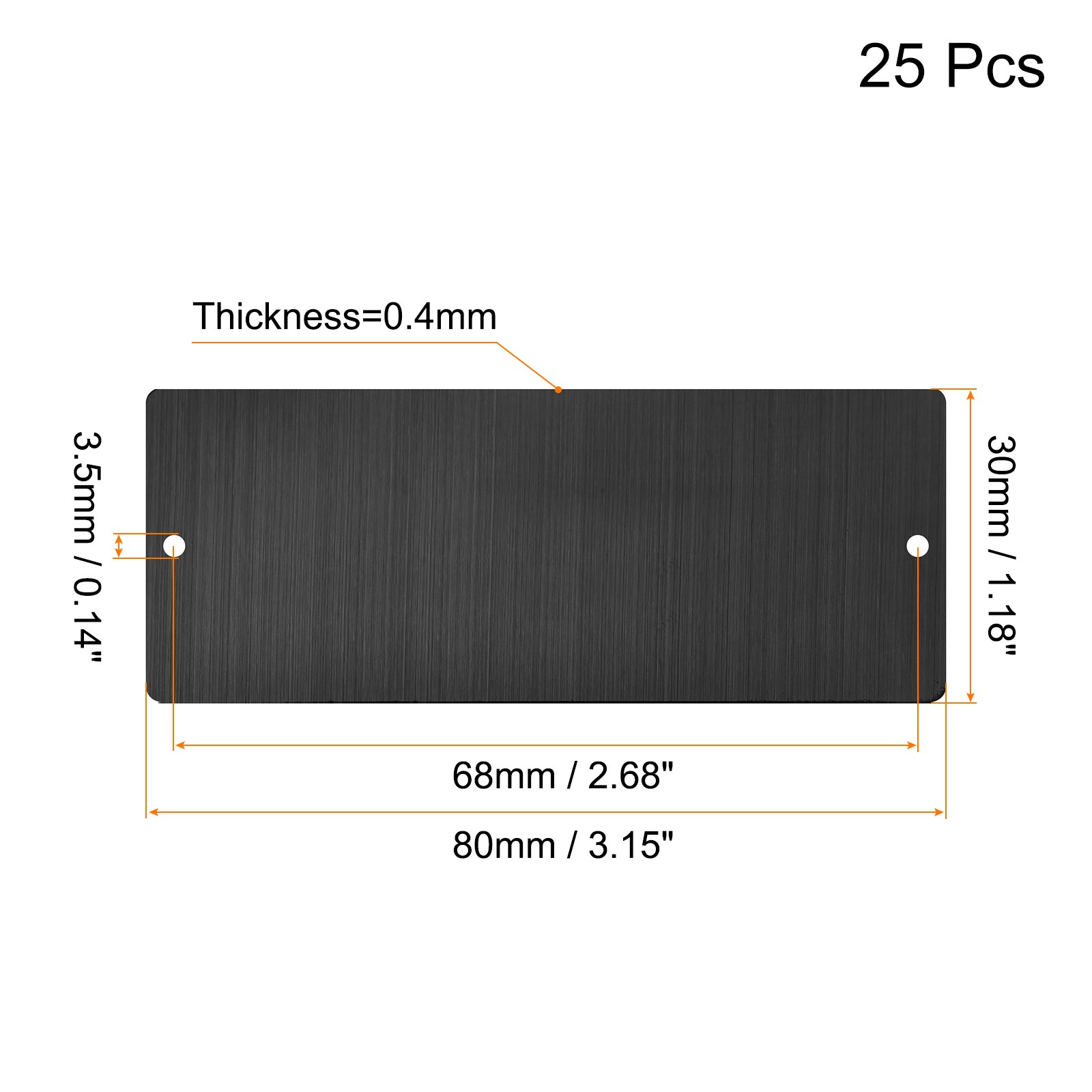 80x30x0.4mm Brushed Stainless Steel Blank Metal Card with Hole Dark Gray 25Pcs