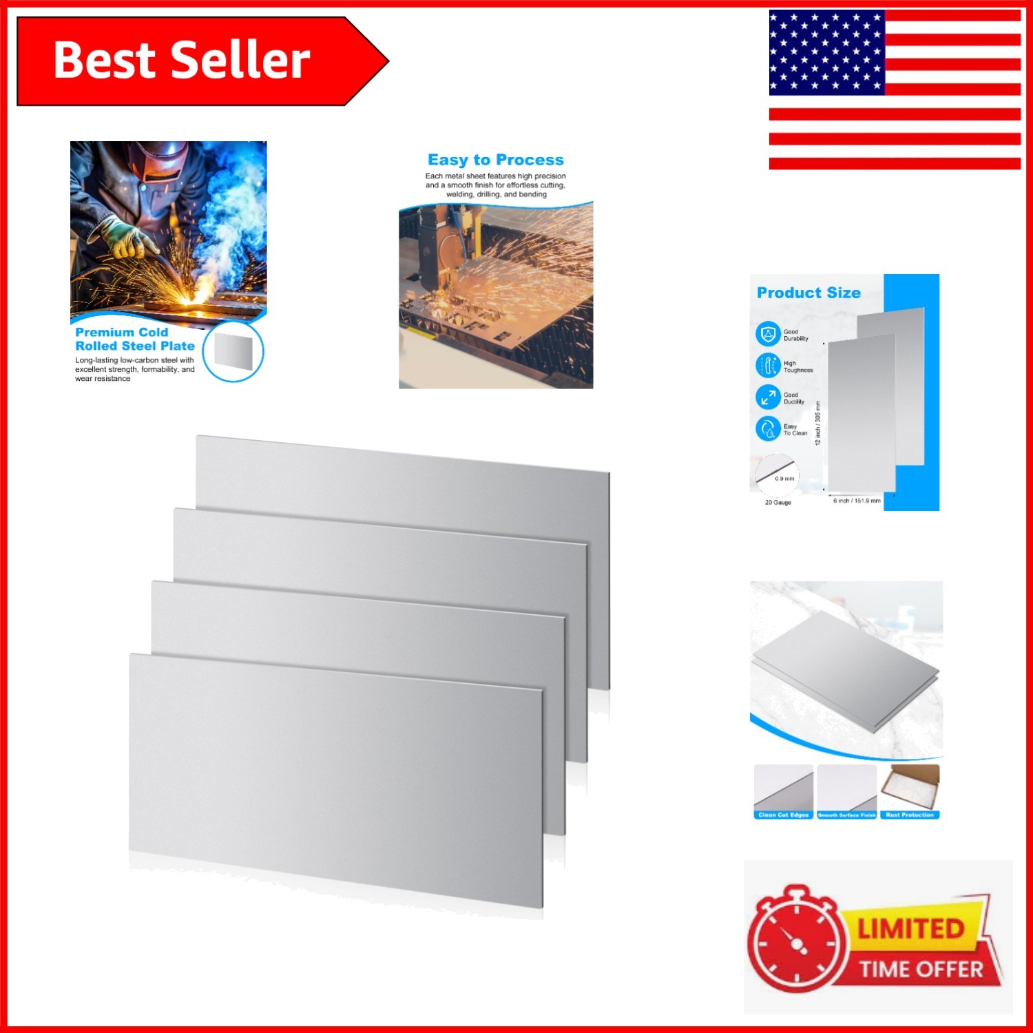 4 20 Gauge Steel Plates – Smooth Surface, Burr-Free Edges for Safe Use