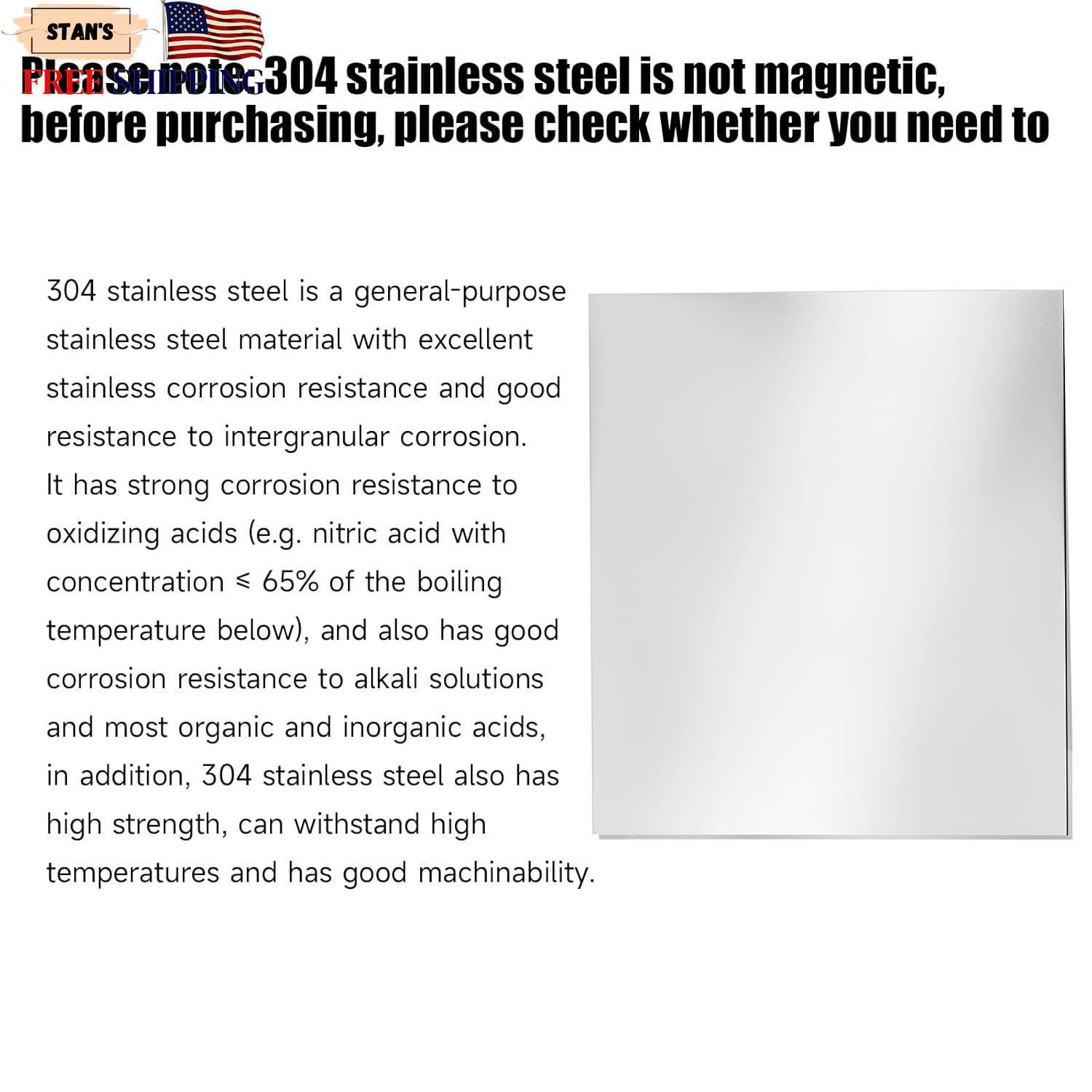304 Stainless Steel Sheet – 12″ X 12″ X 1/8″ Thin Stainless Steel Plate 1/8 Inch