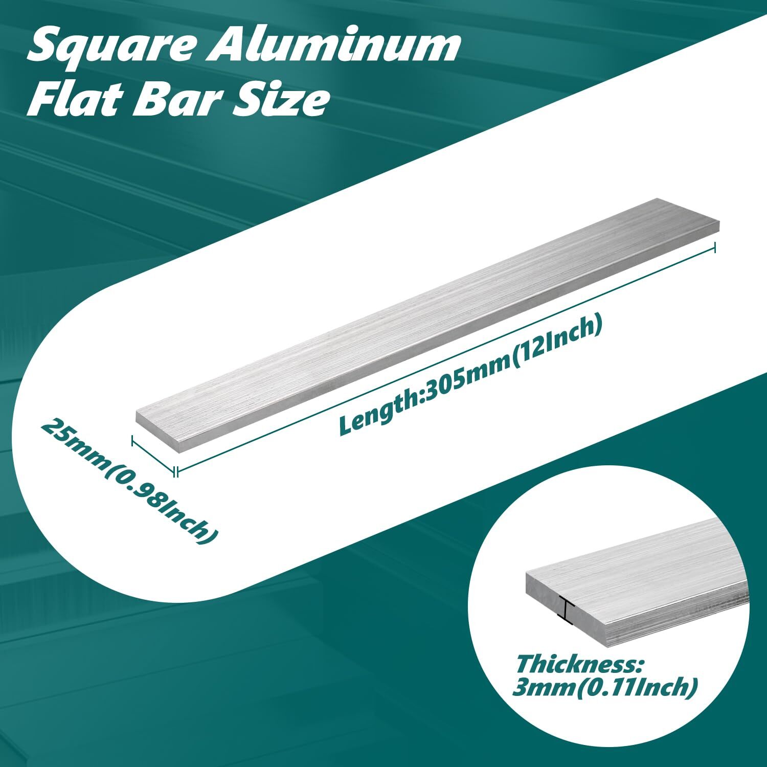 2 Pieces Square Aluminum Bar 0.12″ Thickness X 0.98″ Width X 12″ Length Squar…