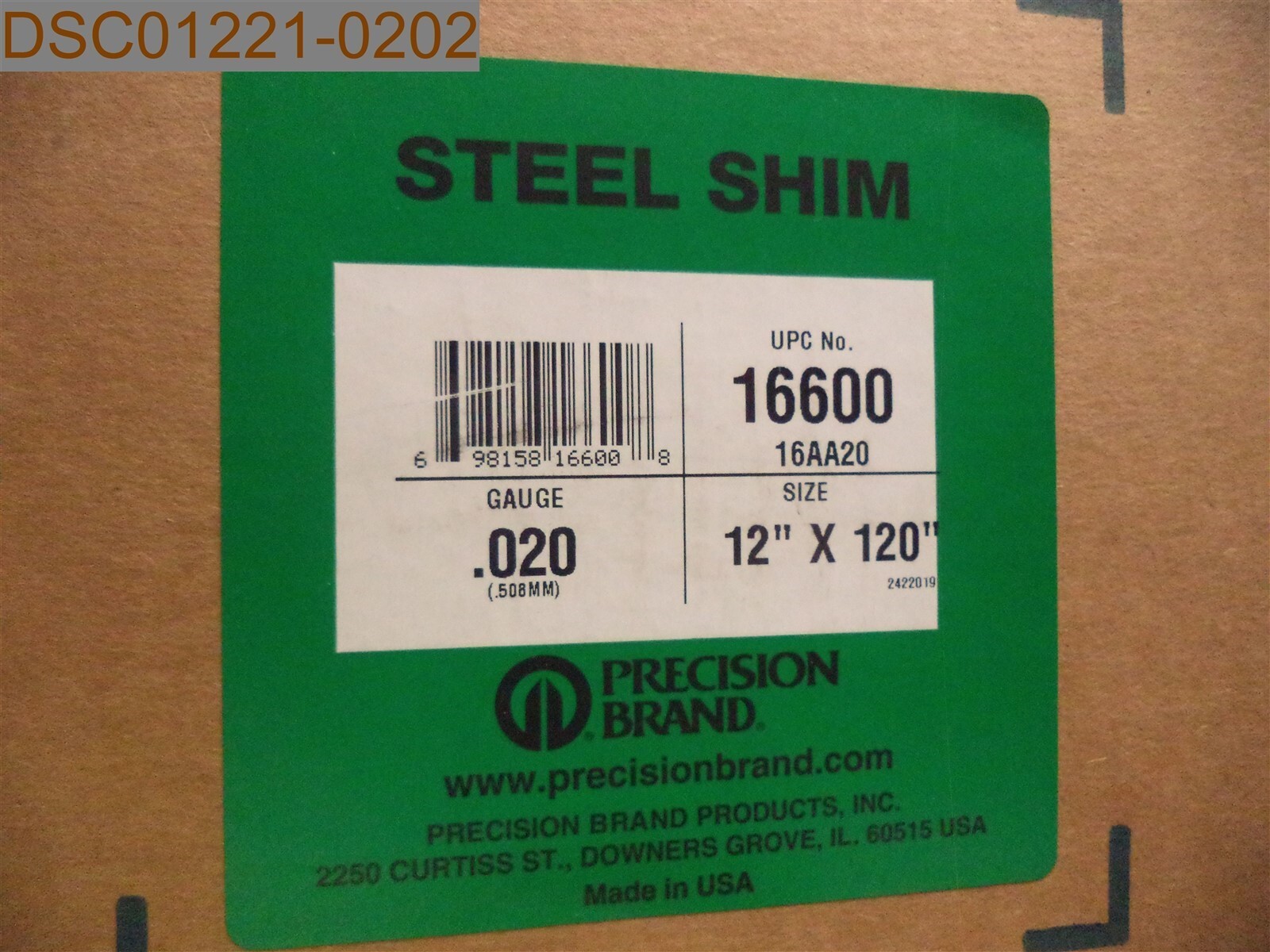 Precision Brand Steel Shim 16600, .020 Gauge, 12″ x 120″, 16AA20, 698158166008