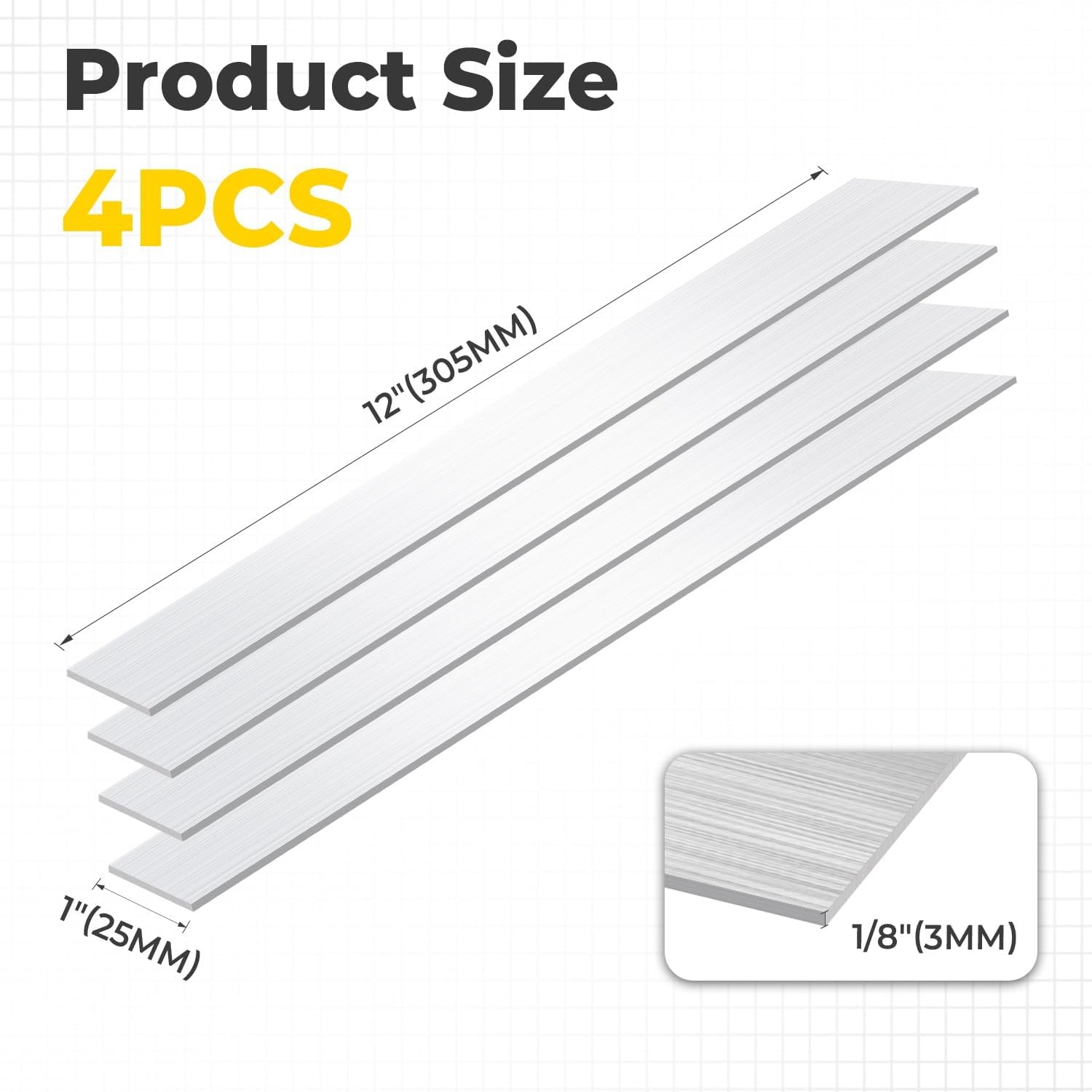 4PCS 6061 Aluminum Flat Bar 1/8″ x 1″ x 12″(T x W x L)