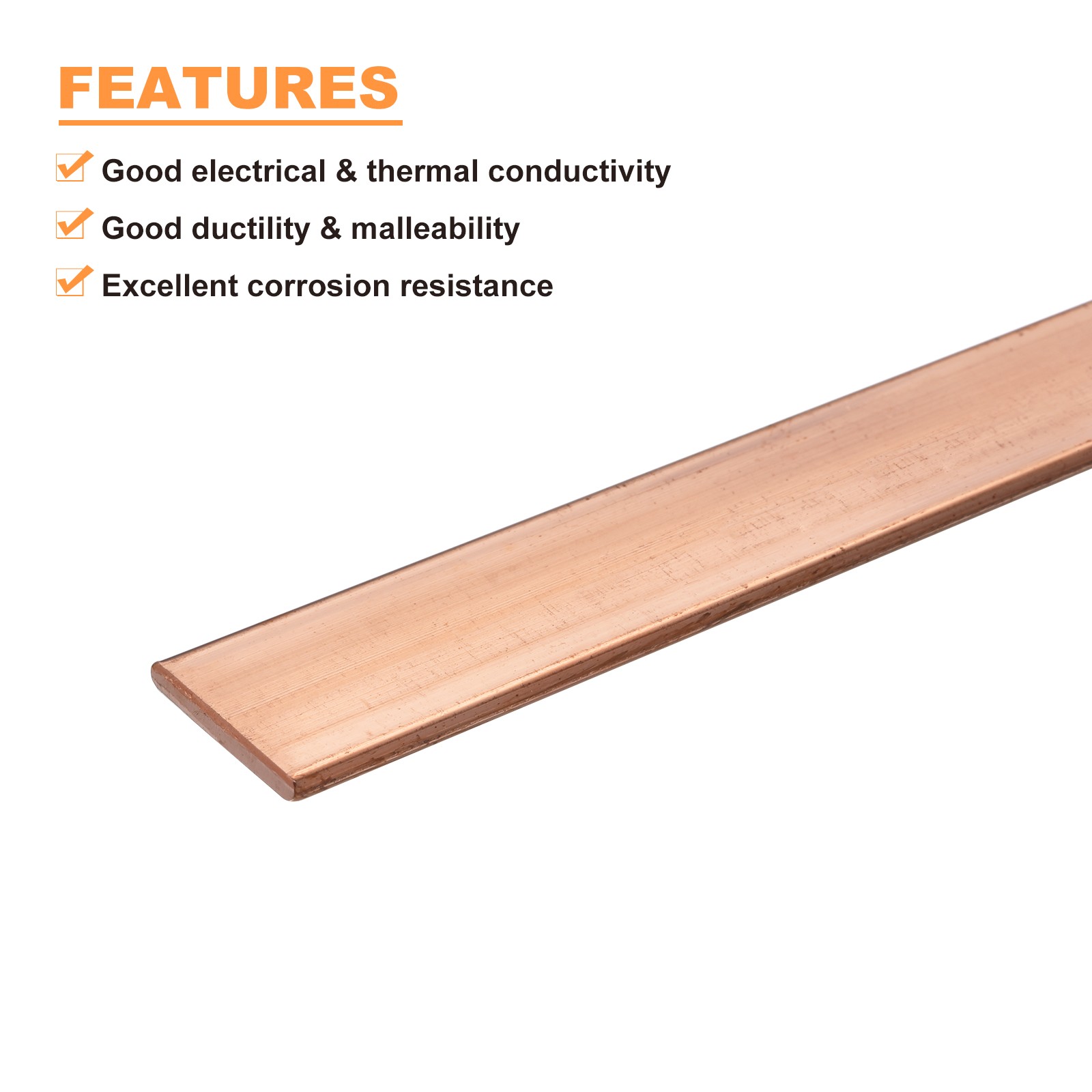 Copper Flat Bar, 0.08″ Thickness x 0.79″ Width x 7.87″ Length Copper Bar Stock