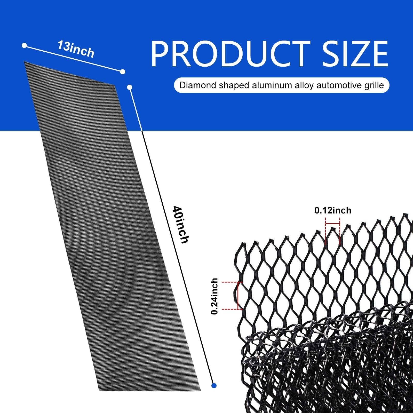 40″x13″ Universal Car Grill Mesh, Aluminum Alloy Automotive Grille Insert Bum…