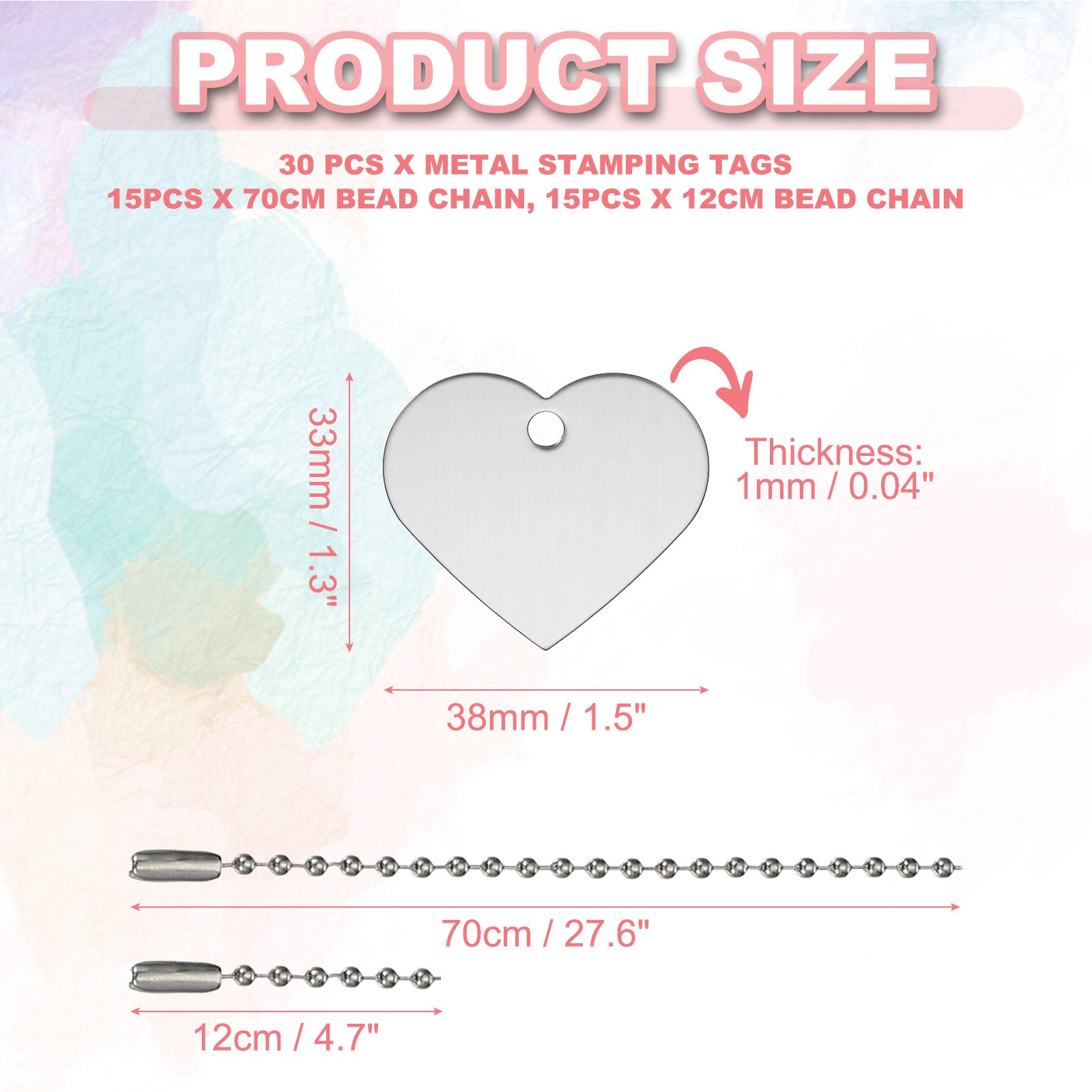 30Pcs Blank Tag Metal Stamping Tags, Heart Shape Engraved Tag, Silver Tone
