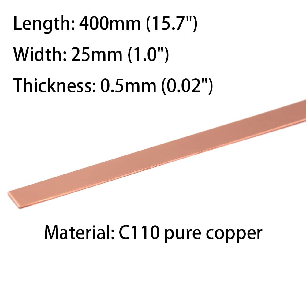 5 PCS C110 Copper Flat Bar 0.02x1x15.7 Inch 0.5x25x400mm Metal Stock DIY