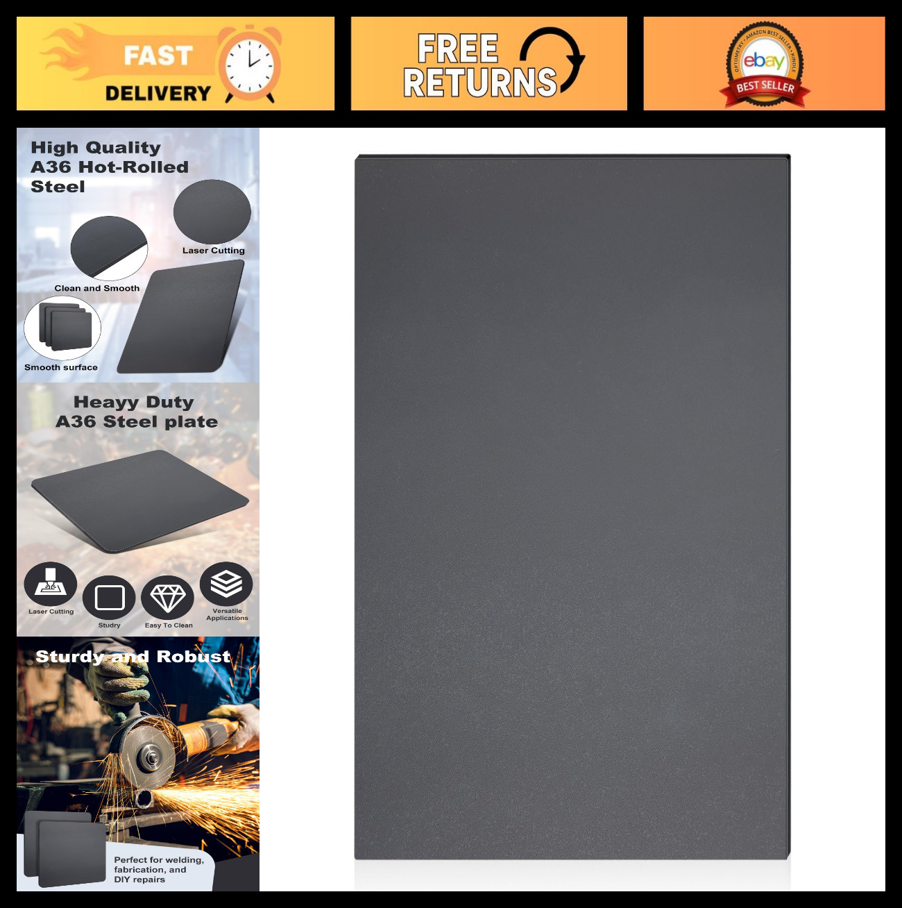 Hot Rolled Steel Plate 1/4” x 13” x 17” – A36 Weldable Metal Base Plate for S