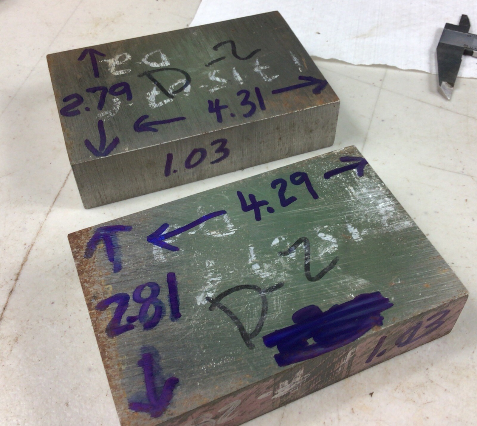 D2 Tool Steel Flat Stock, 2 Pieces , 1.03” X 2.8 X 4.29” Long