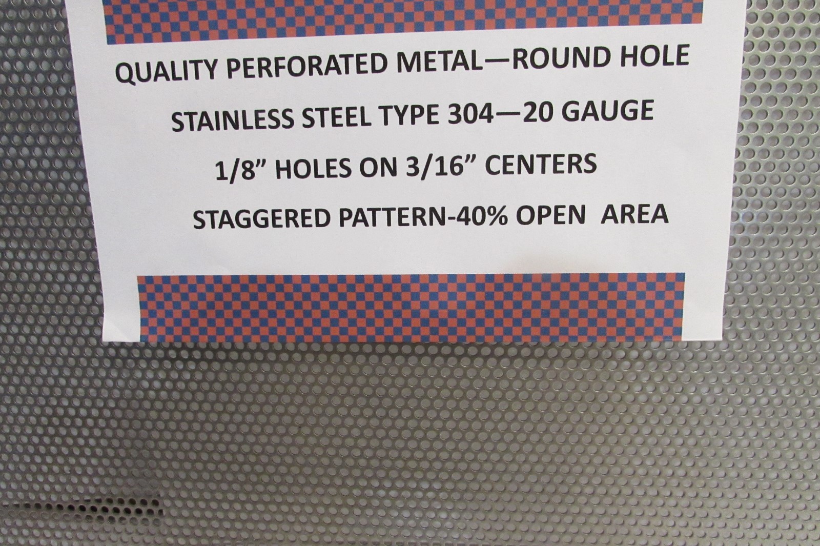 ==20 GA. 1/8″ HOLES—12″ X 11″–304 STAINLESS STEEL PERFORATED SHEET ==
