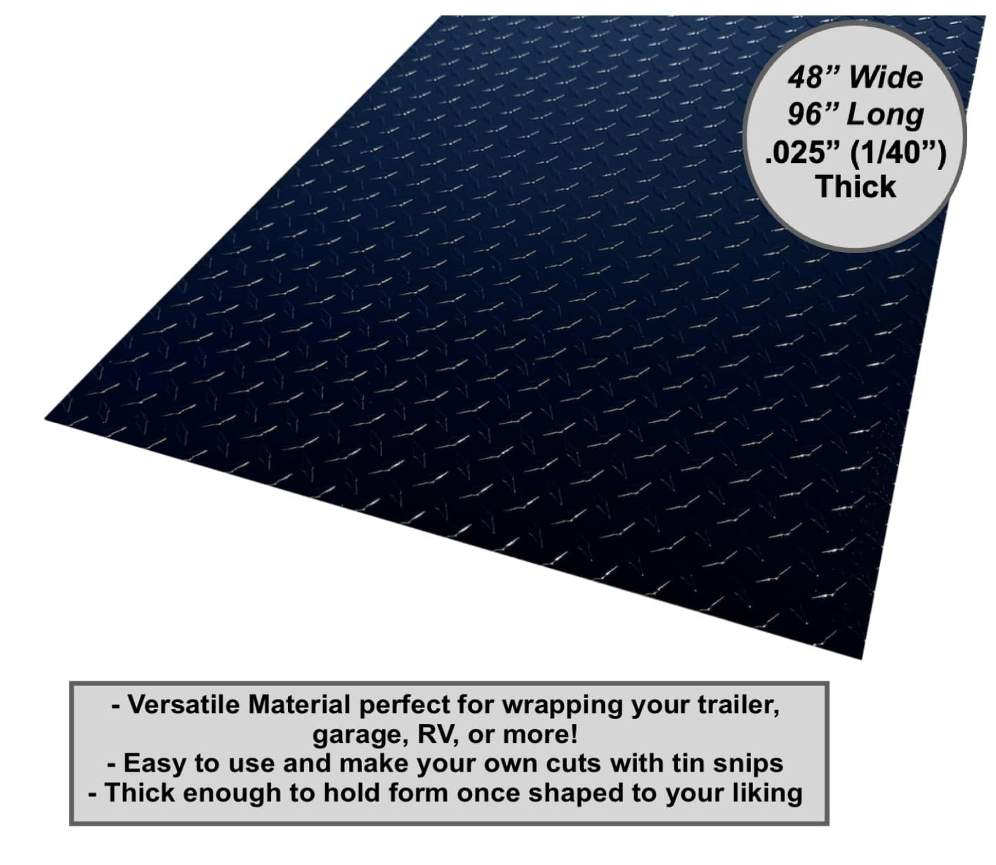 48″ x 96″ Black Aluminum Diamond Plate Sheet .025″ Thick 1/40th Trailer Rock