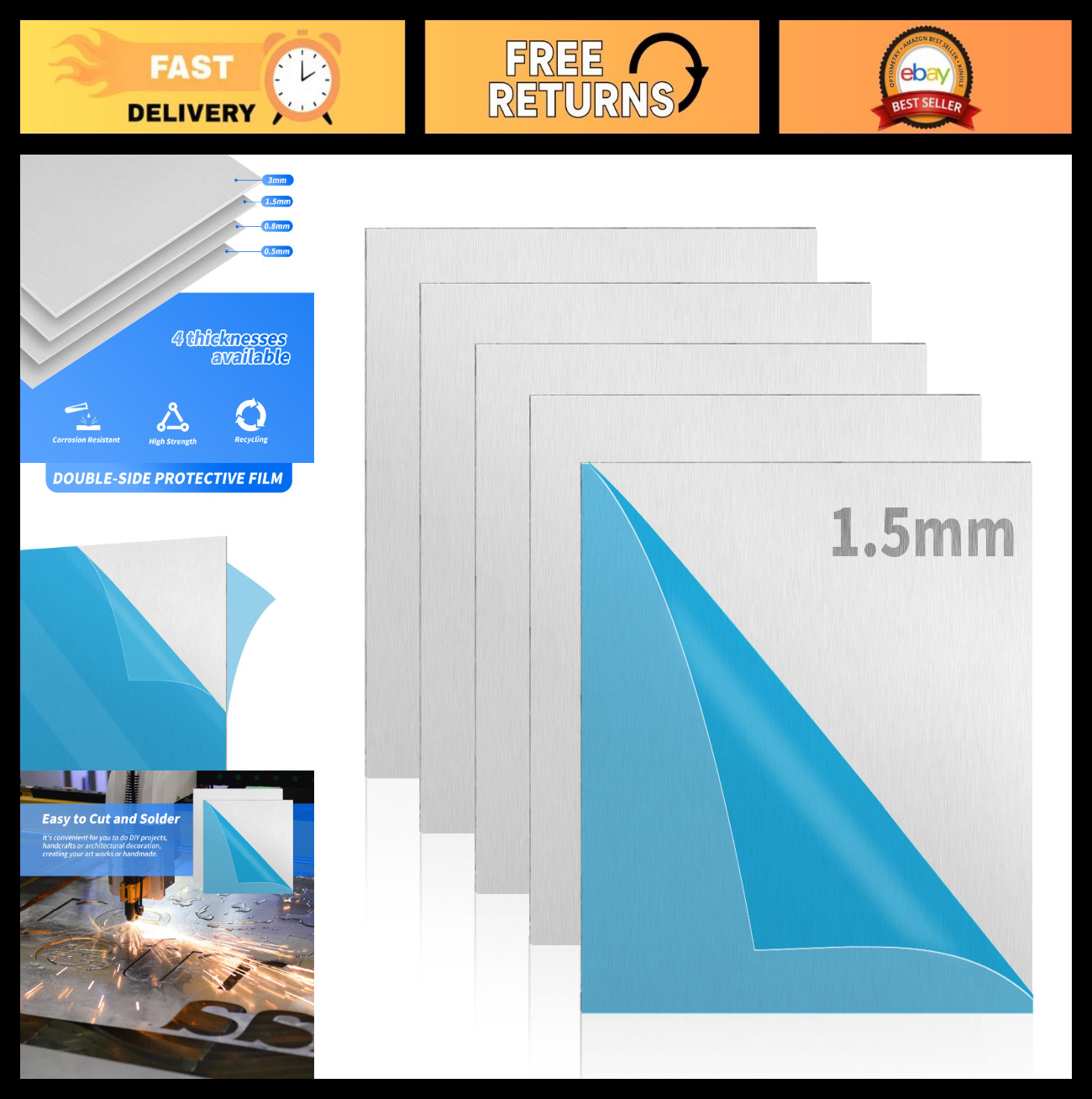 5 Pack 12″x12″ Aluminum Metal Sheets 6061 T6 Flat Plates for Crafting & Industry