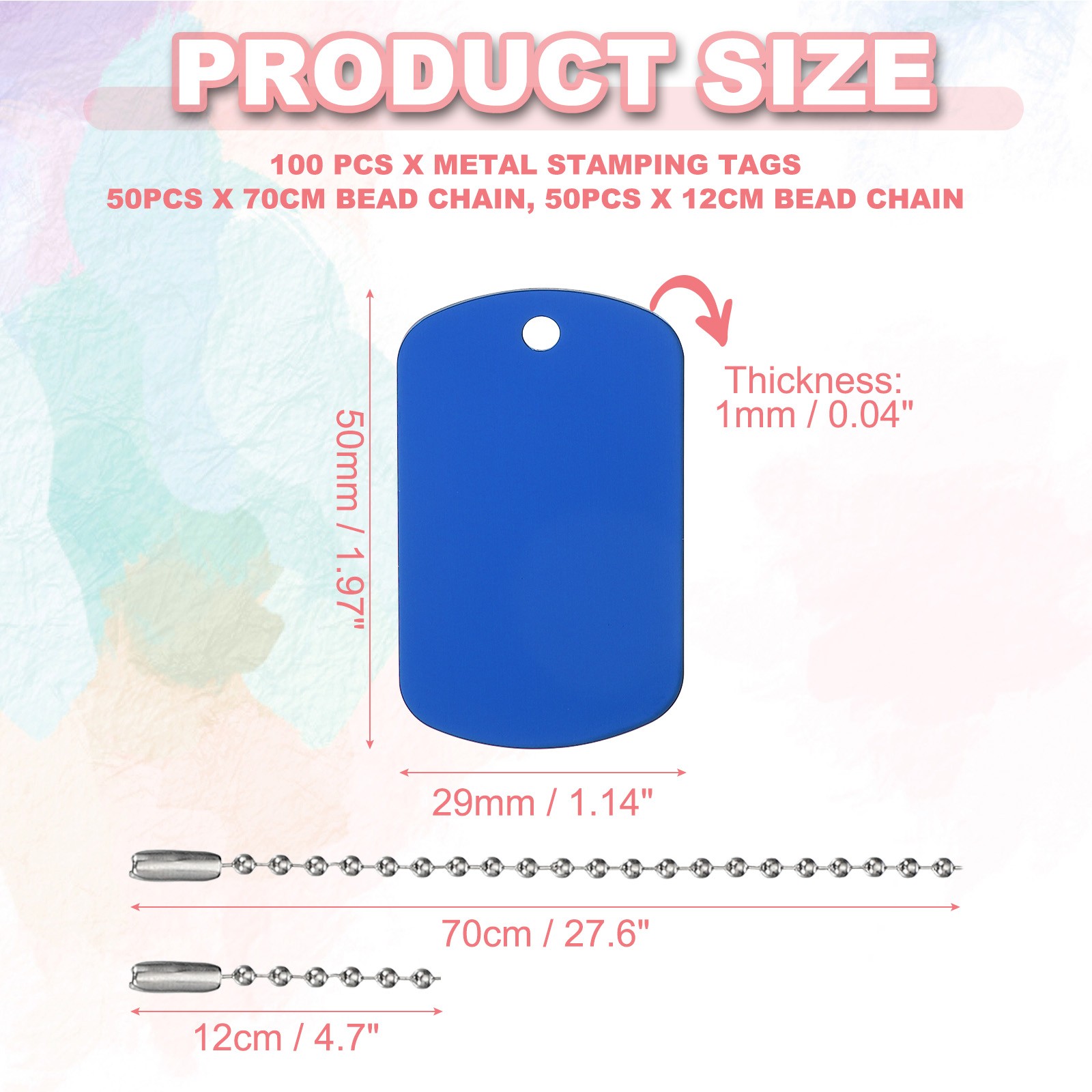 100Pcs Blank Tag Metal Stamping Tags, Rectangle Shape Engraved Tag, Blue