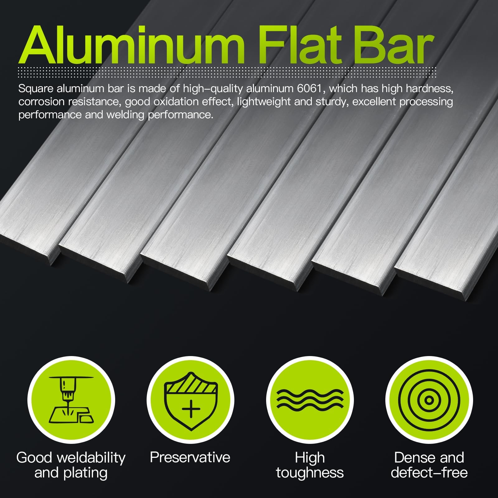 Square Aluminum Flat Bar 1/4 Thick x 1 Width x 12 Inch Length 6061 6 PCS
