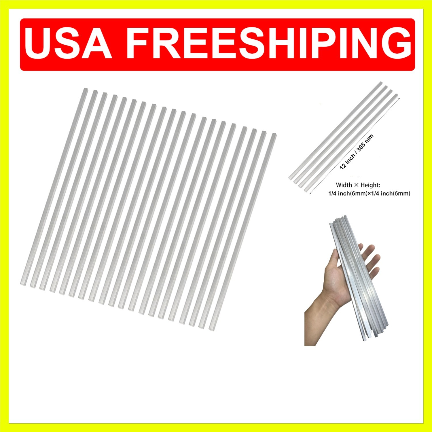 20 Pieces of 1/4″ X1/4″ Square Aluminum BAR 12″ Long,6061 General Purpose Pla…
