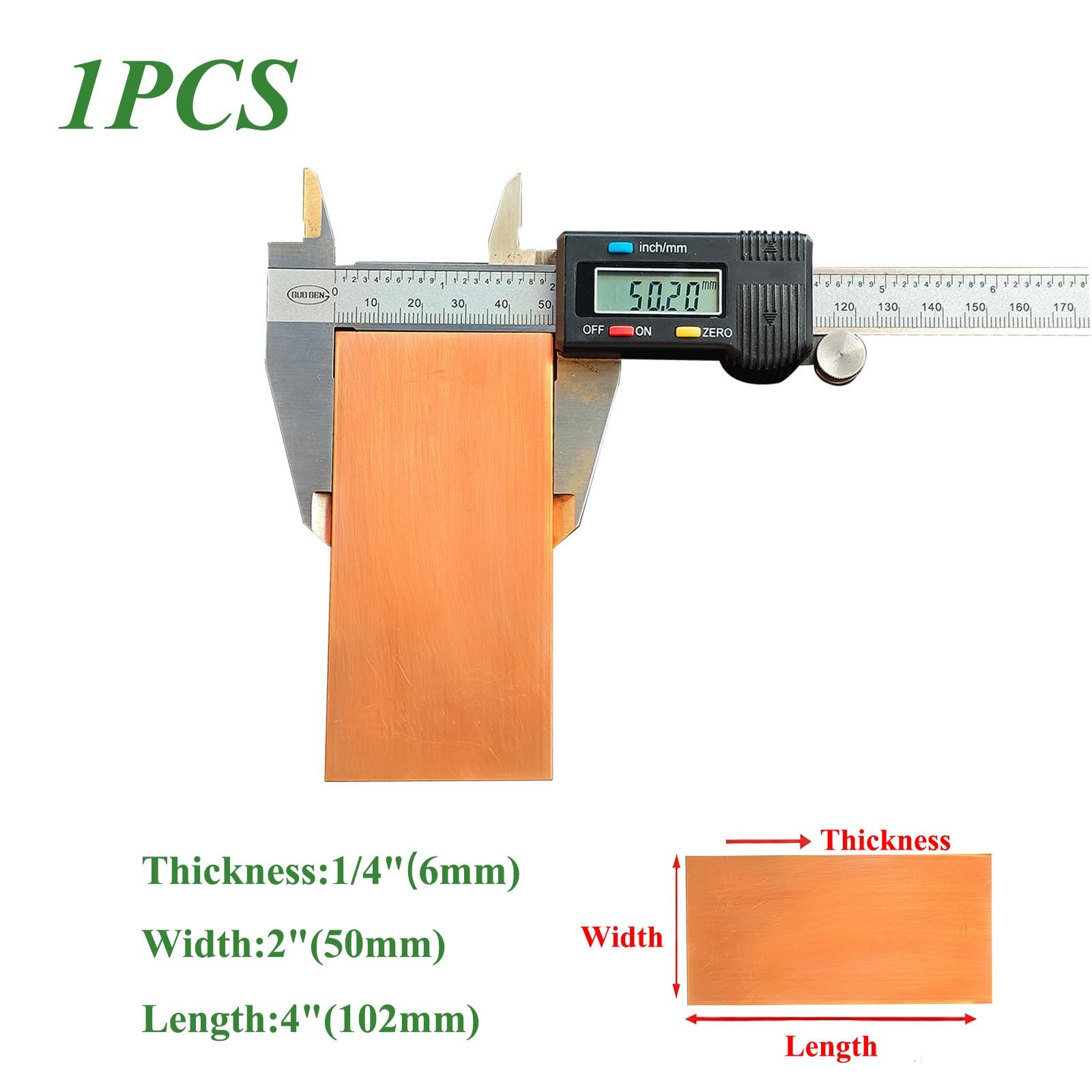 1PCS 1/4 x 2 x 4 Copper Flat Bar, 99.98 Copper Bar Stock, 6 * 50 * 102mm Soli…