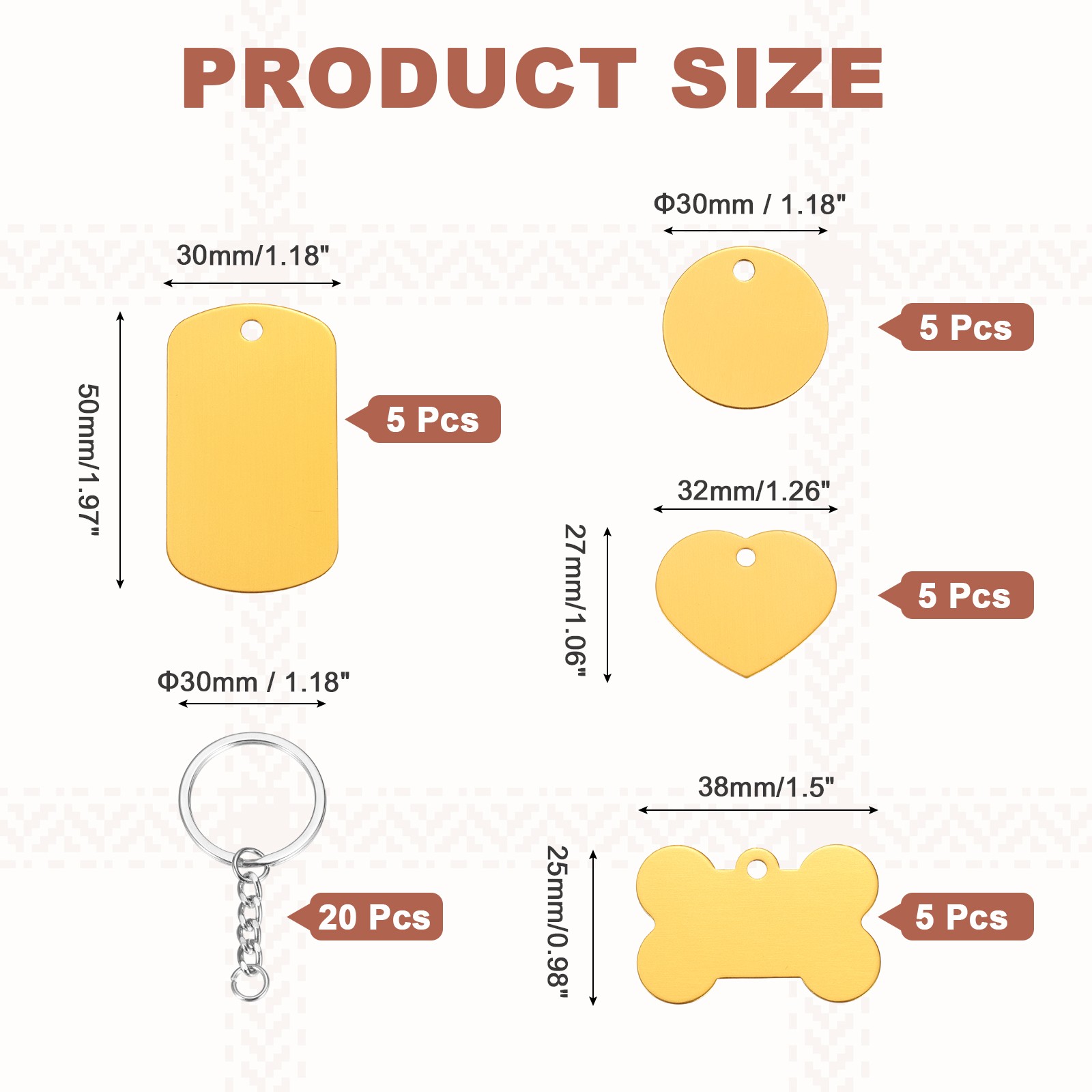 20Pcs Round Circle Key Rings with Yellow Classic Blank Tags & Labels