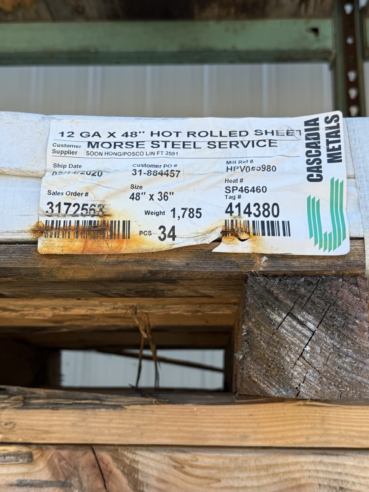 12 GA. 36″x48″ 34 Pieces HOT ROLLED SHEET 1785lbs.