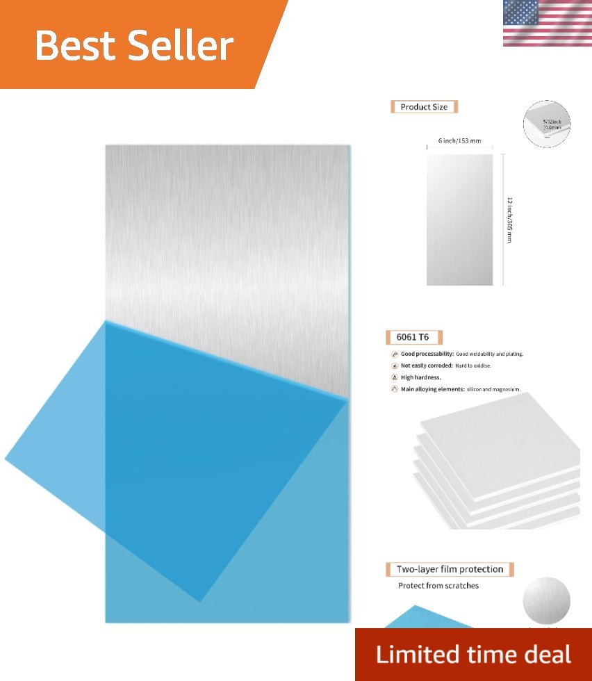 1PCS 6061 Aluminum Sheet Metal 5/32″ x 6″ x 12″, Aluminum Plates Covered with…