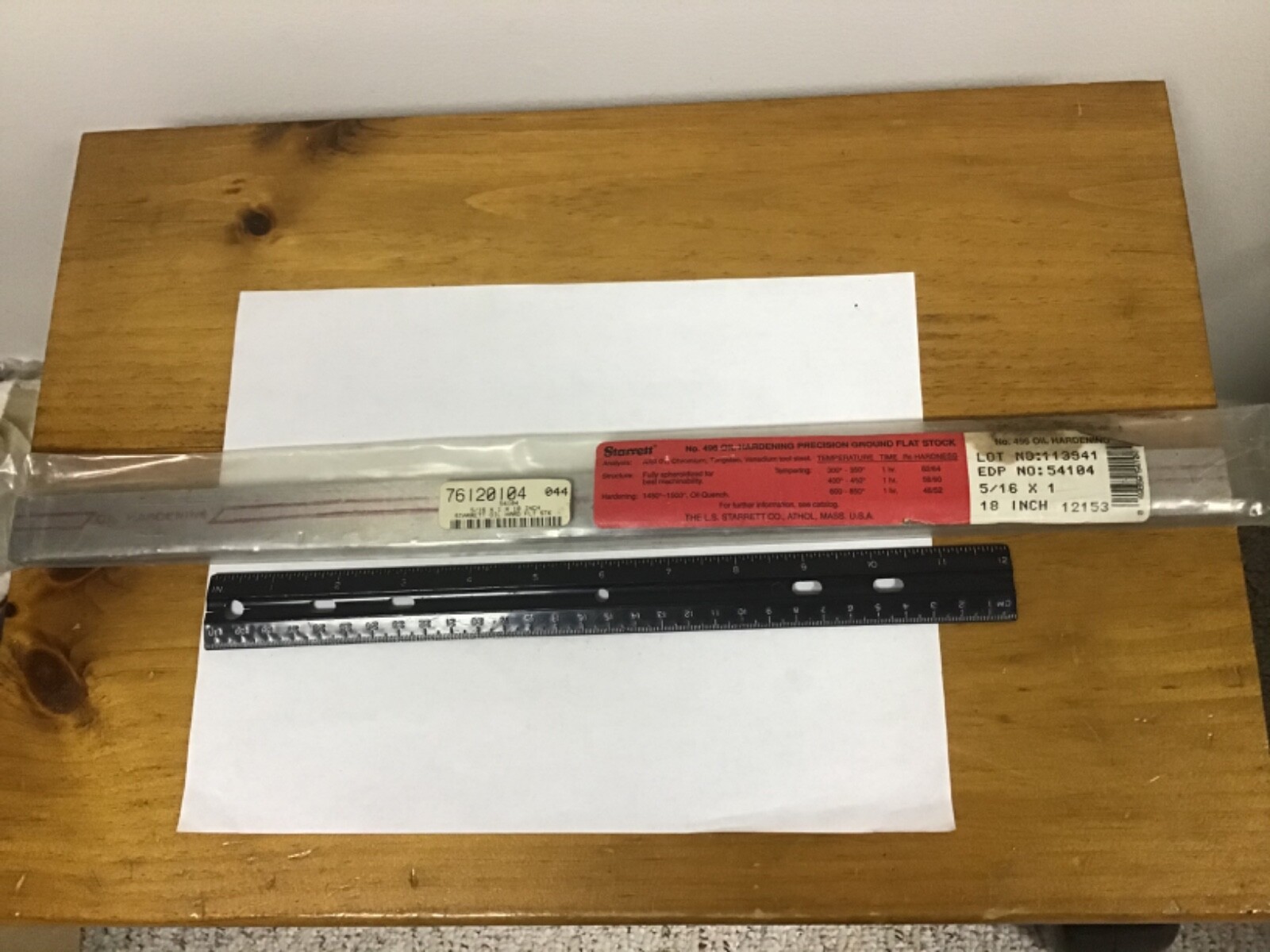 New Starrett 5/16” X 1” X 18” Oil Hardened Flat Stock, 54104