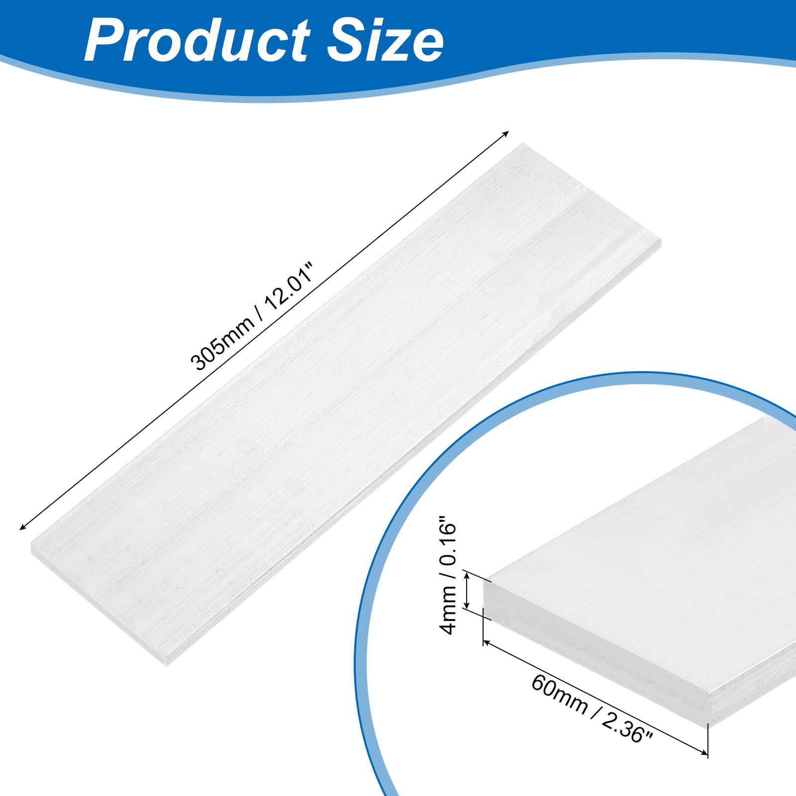 Square 6063 Aluminum Flat Bar, 5/32″ Thickness 2-3/8″ Width 12″ Length