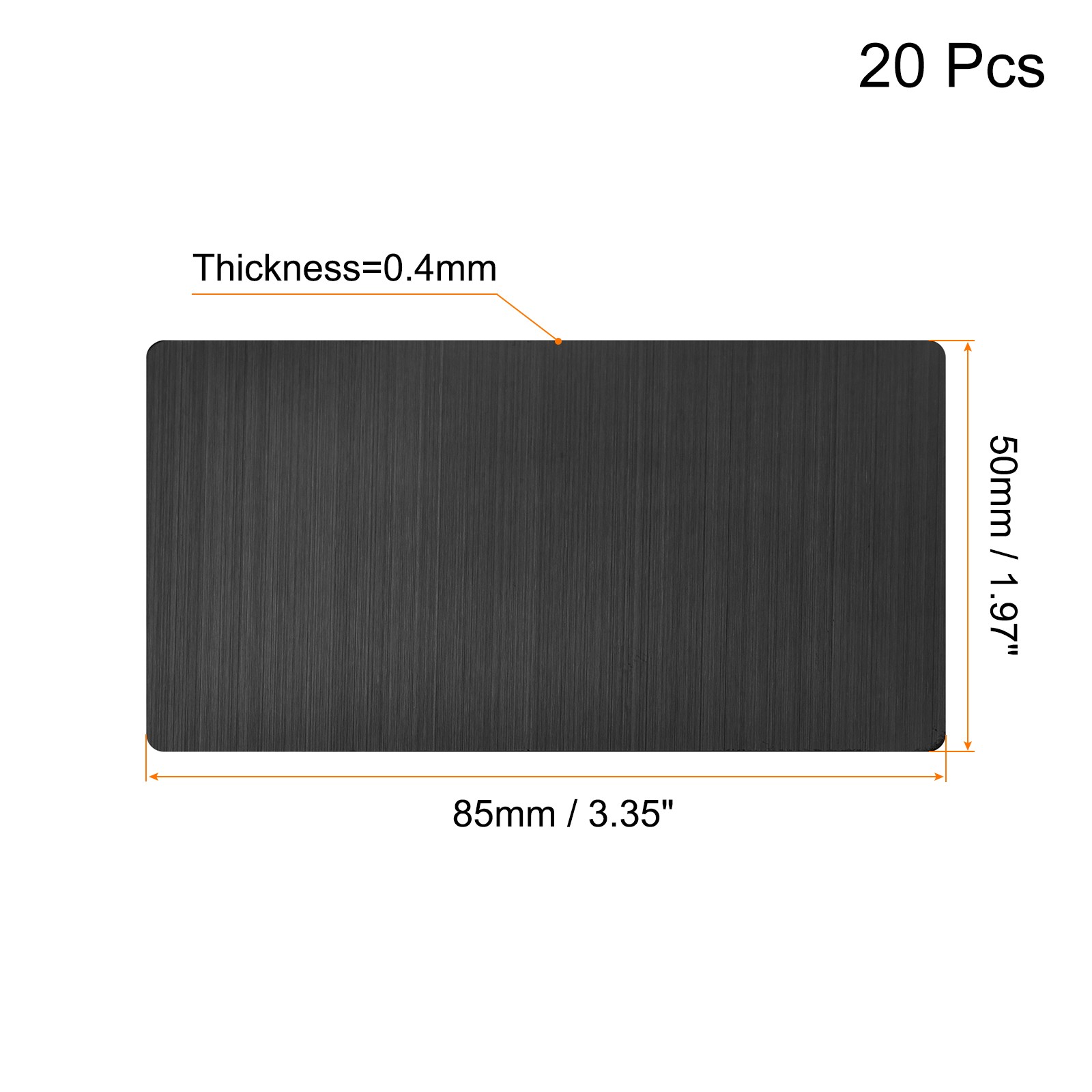 85x50x0.4mm Brushed 201 Stainless Steel Blank Metal Card Dark Gray 20 Pcs
