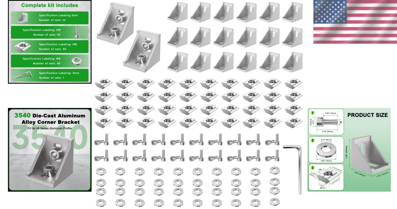 Heavy-Duty 4040 Series Aluminum Profile Connectors with Wrench and Hardware Kit