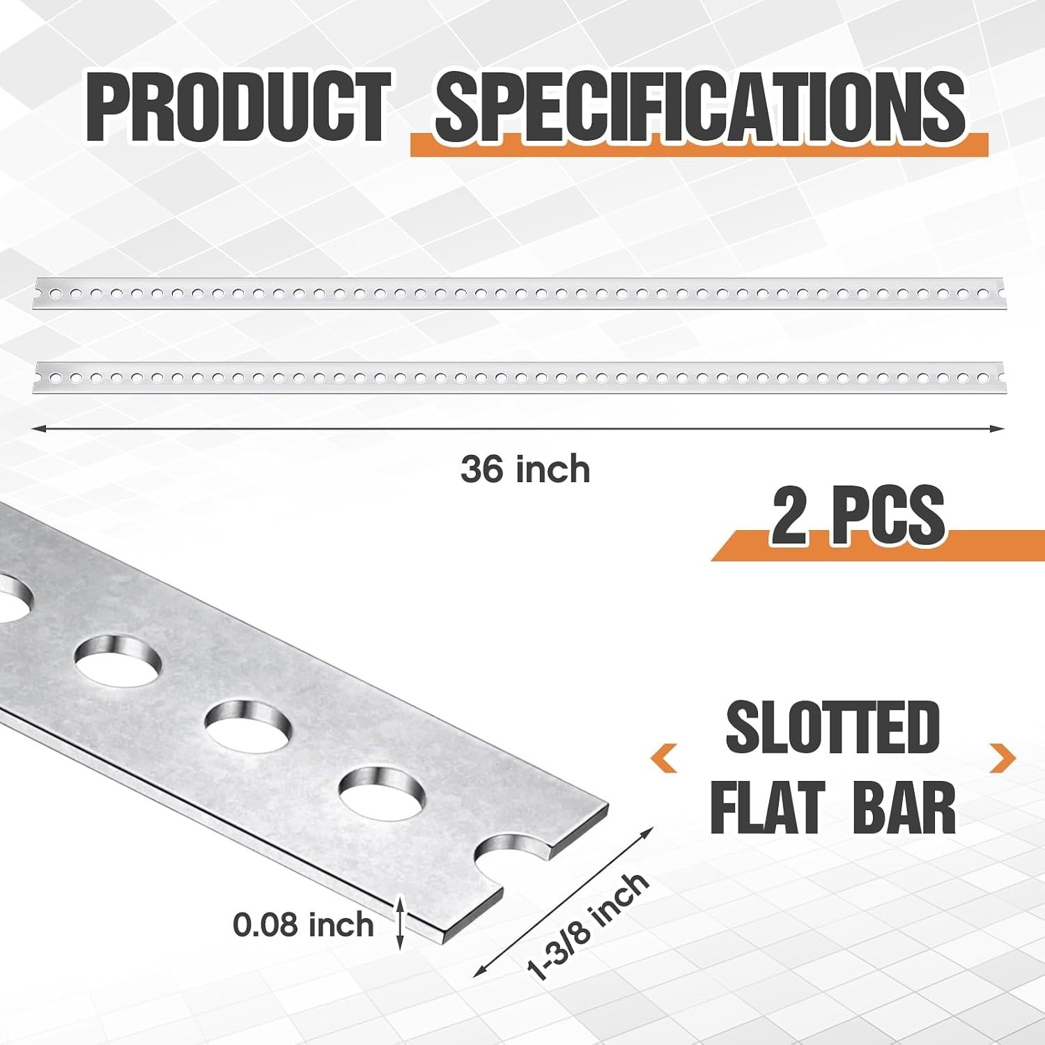 2 Pcs Slotted Flat Bar Steel 1-3/8 Inch Wide x 36 Inches Long x 0.08 Inch Thi…