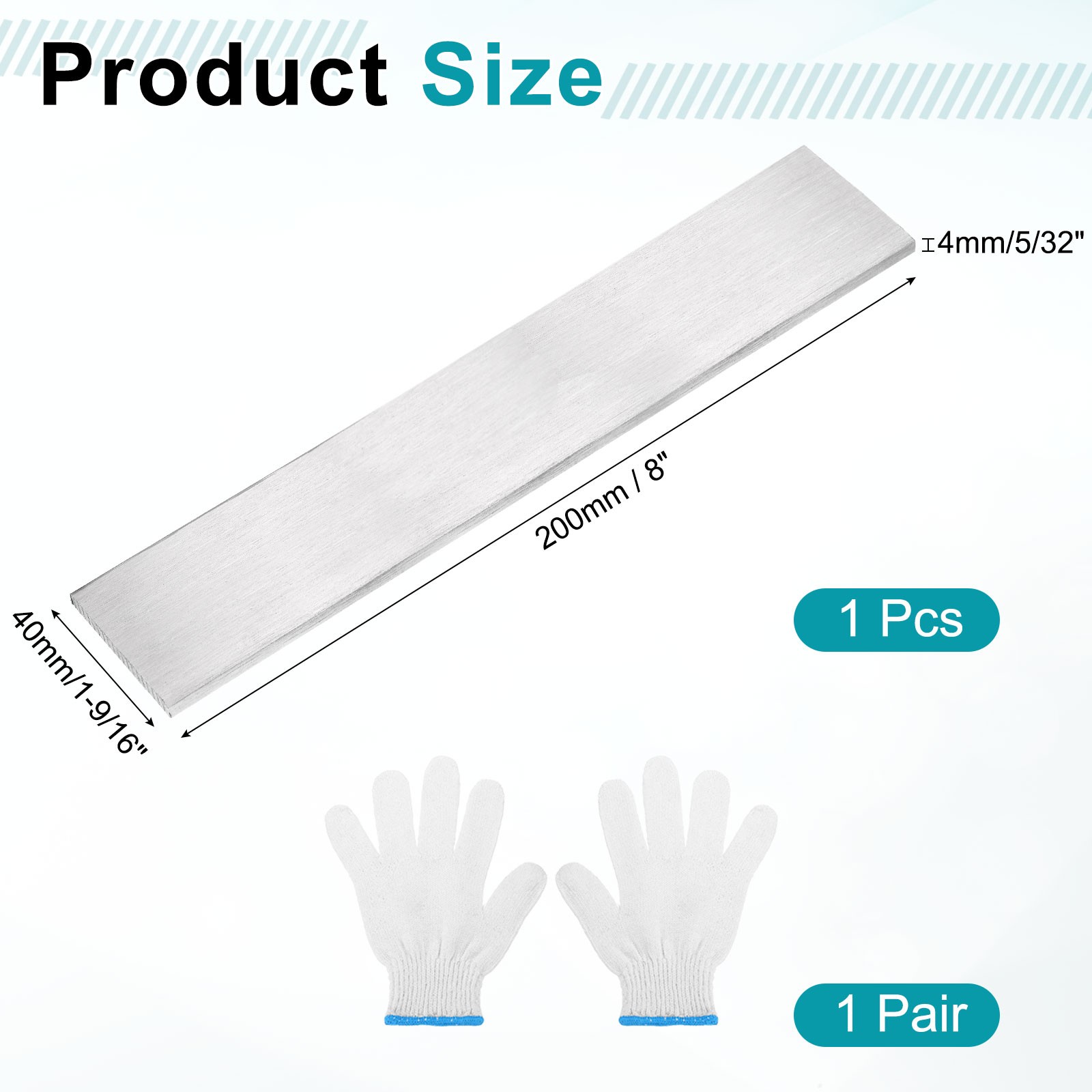 304 Stainless Steel Flat Bar 5/32″ x 1-9/16″ x 8″ Trim Strips Sheet