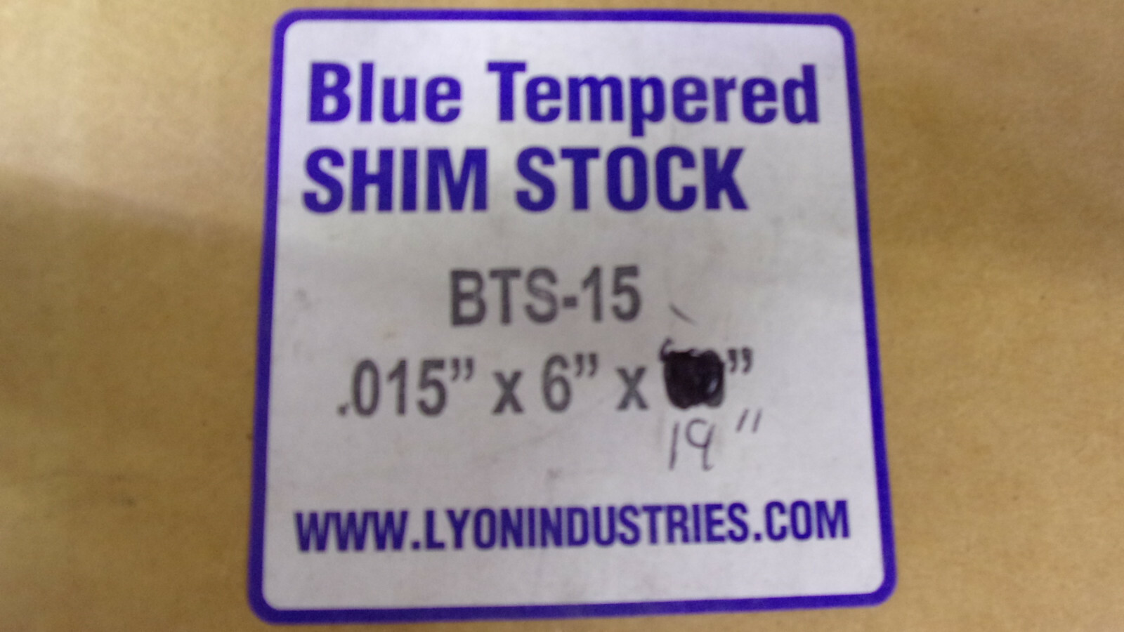.015 BLUE TEMPERED SHIM STOCK ROLL 6″ X 19″, LYON INDUSTRIES