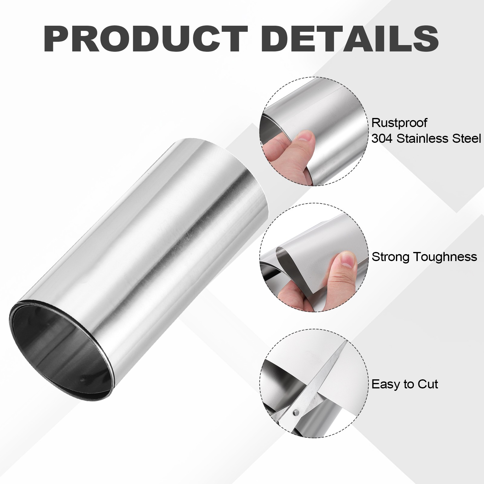 304 Stainless Steel Foil Roll 0.01mm x 50mm x 1m Metal Strip Sheet Silver Tone