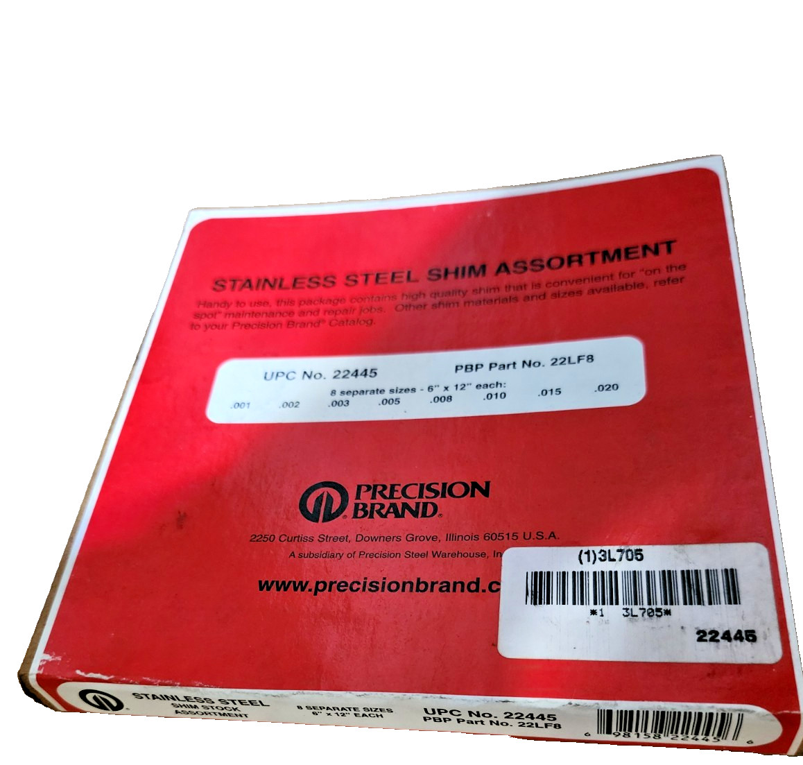 Precision Brand 22445 Steel Shim 22LF8 Flat Sheets 6″x12″-Separate Size (Pack 8)