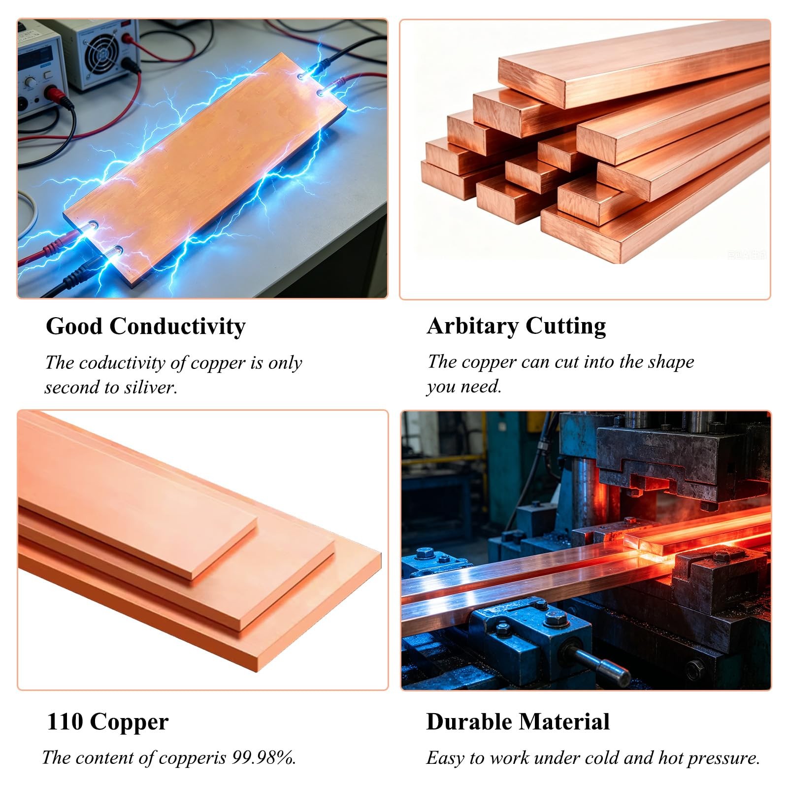 1 PCS Copper Flat Bar 1/4x2x6 Inch 99.98% Copper Bus Bar Stock DIY Supply