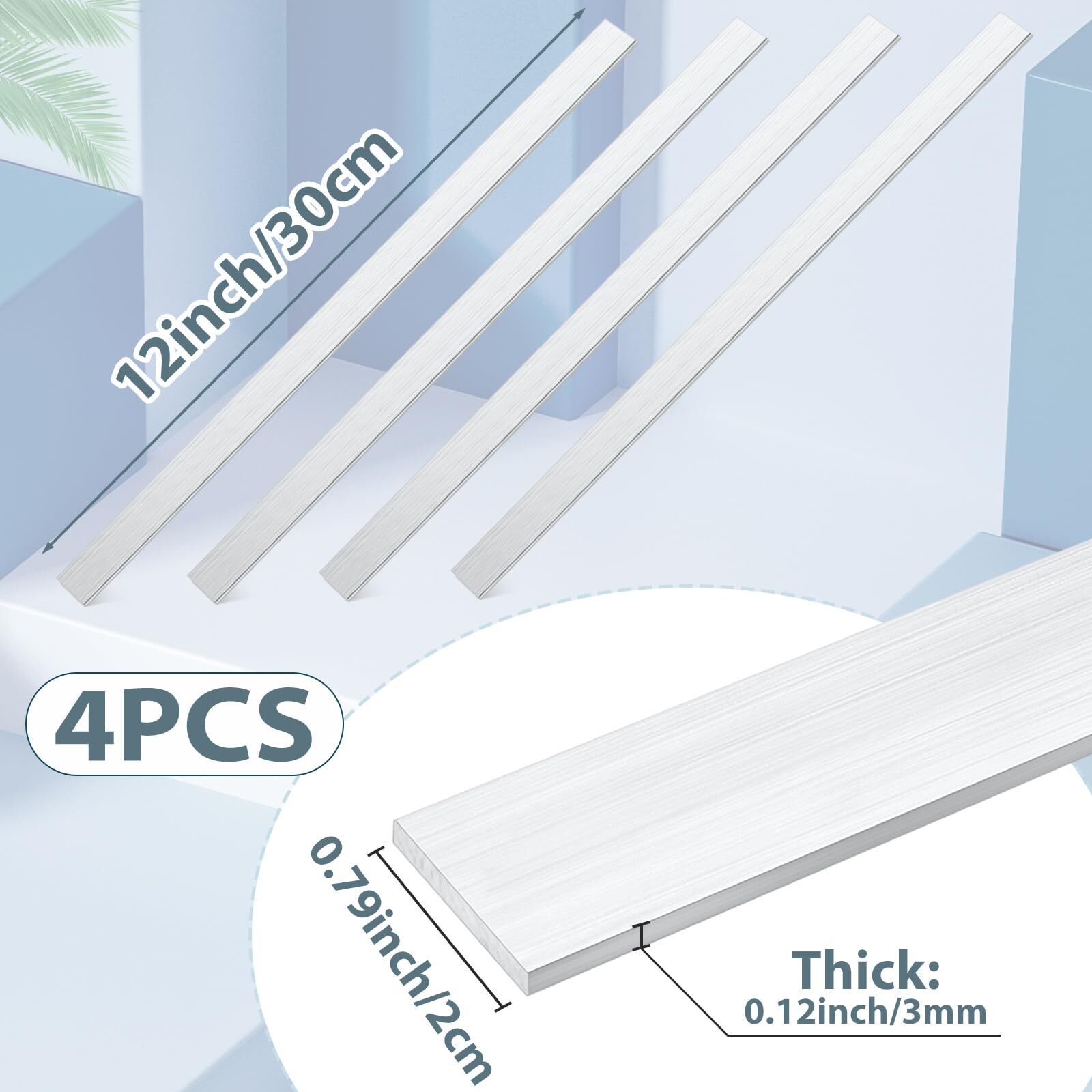 4 Pcs 304 Stainless Steel Flat Bar 1/8″ Thickness 25/32″ Width 12″ Length Sta…